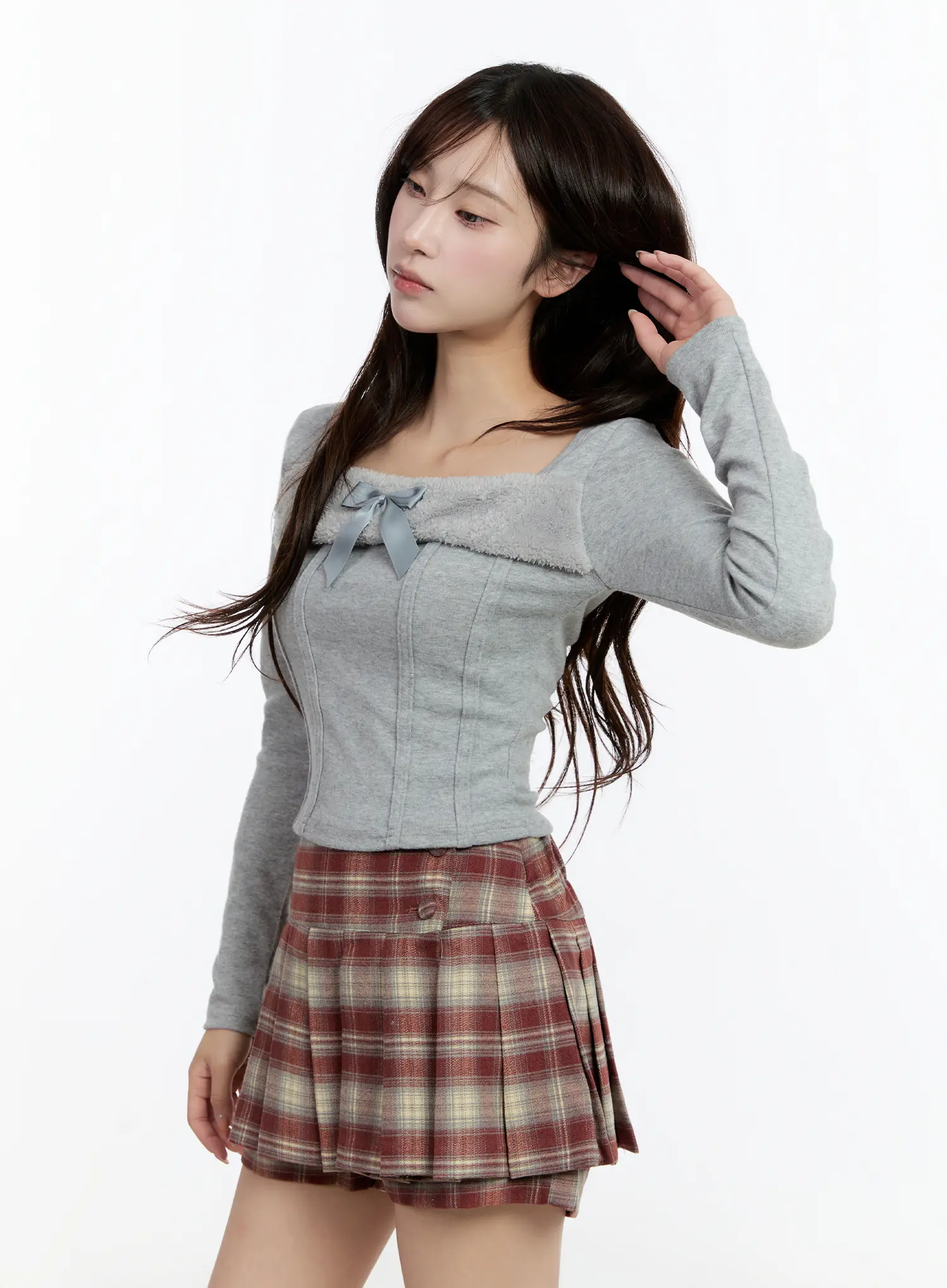 Faux Fur Ribbon Long Sleeve Top CN524 - Image 8