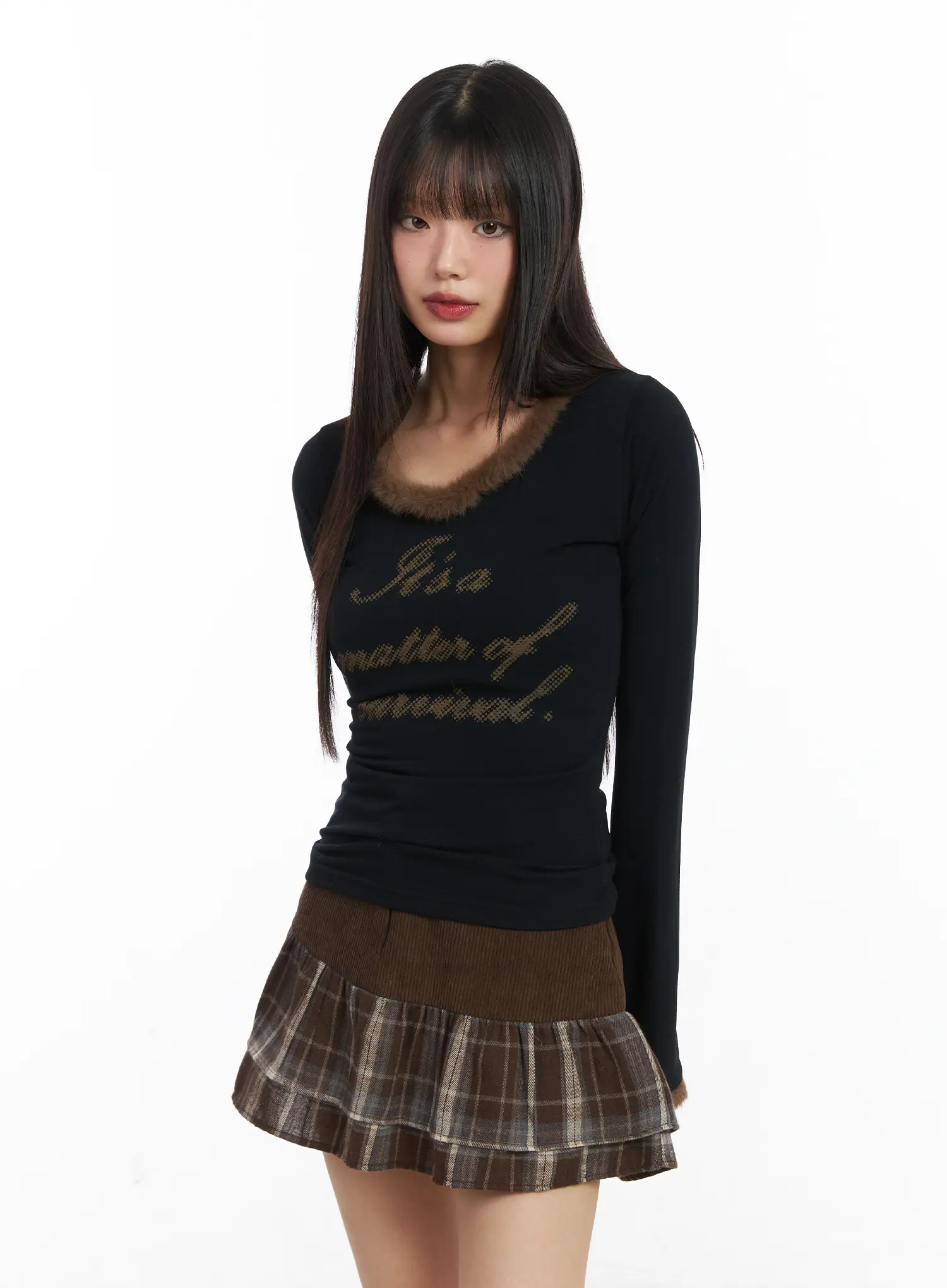 Faux Fur Trim Fleece Long Sleeve Top CD518 - Image 15
