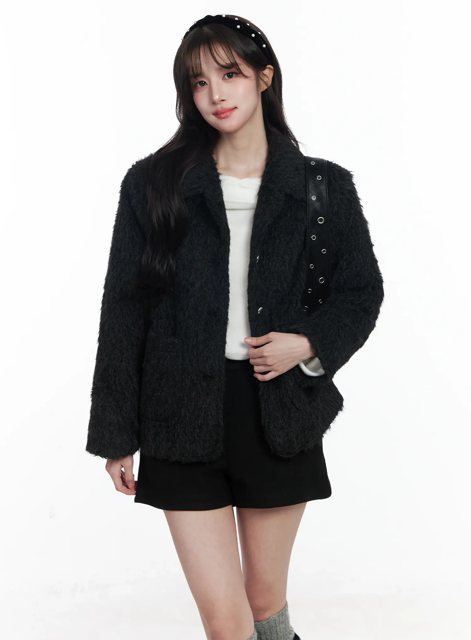 Faux Fur Two-Pocket Half Jacket IJ529