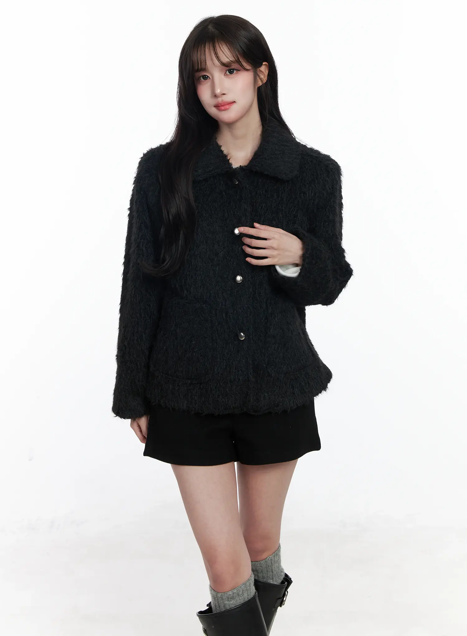Faux Fur Two-Pocket Half Jacket IJ529 - Image 7