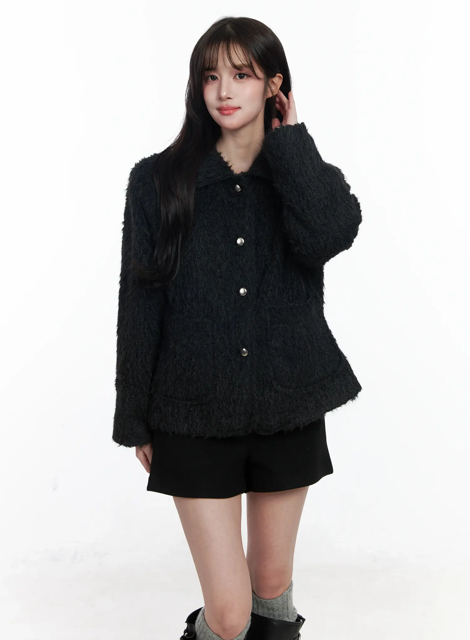 Faux Fur Two-Pocket Half Jacket IJ529 - Image 8