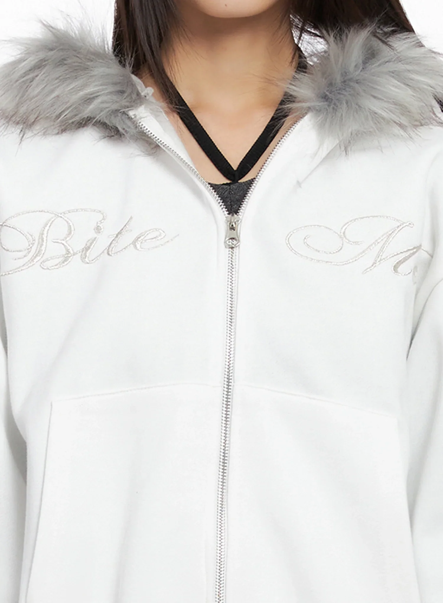 Faux Fur Zip-Up Hoodie IN503 - Image 2