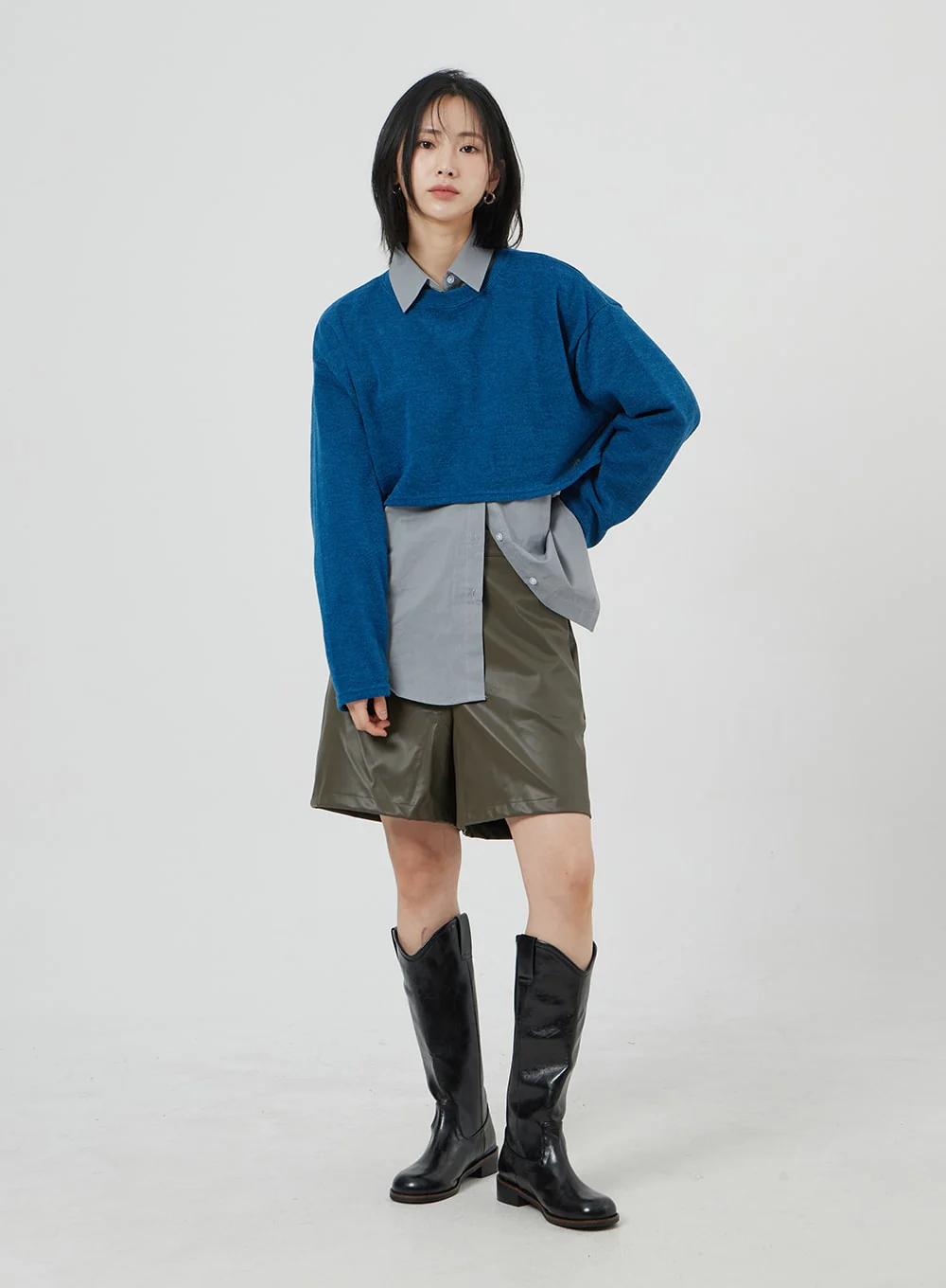 Faux Leather Bermuda Shorts OM303 - Image 10