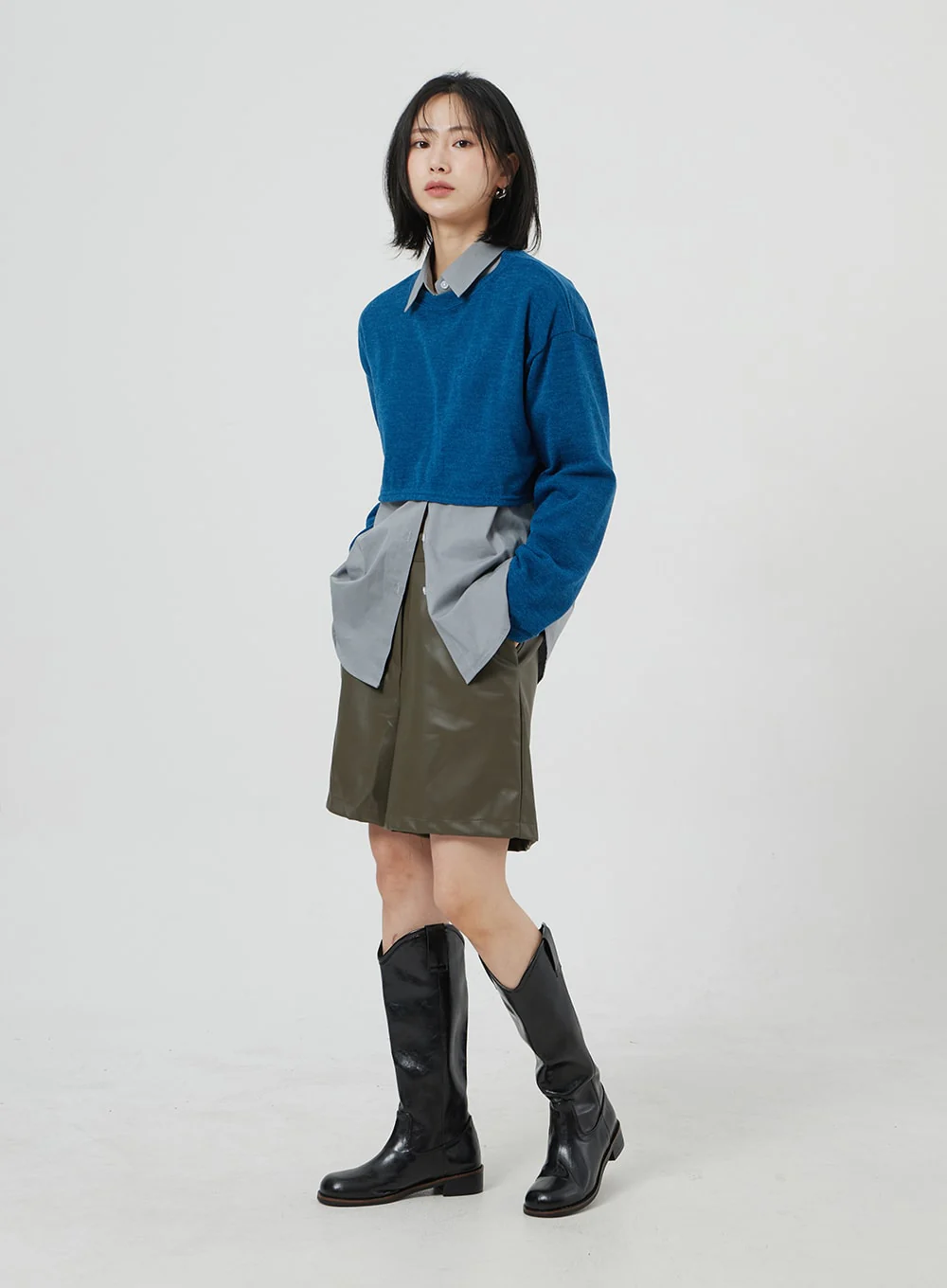 Faux Leather Bermuda Shorts OM303 - Image 11
