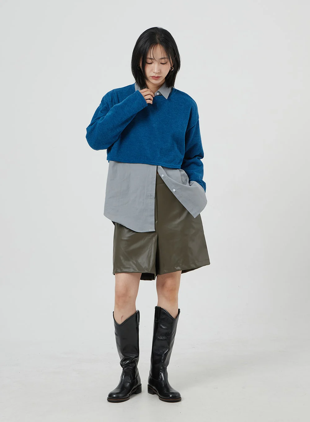 Faux Leather Bermuda Shorts OM303 - Image 13