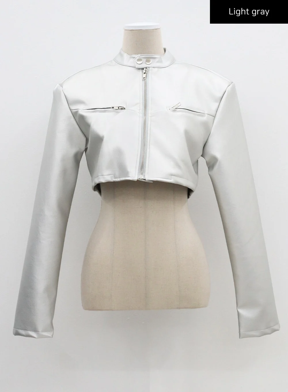 Faux Leather Cropped Zip-Up Jacket CF301 - Image 14