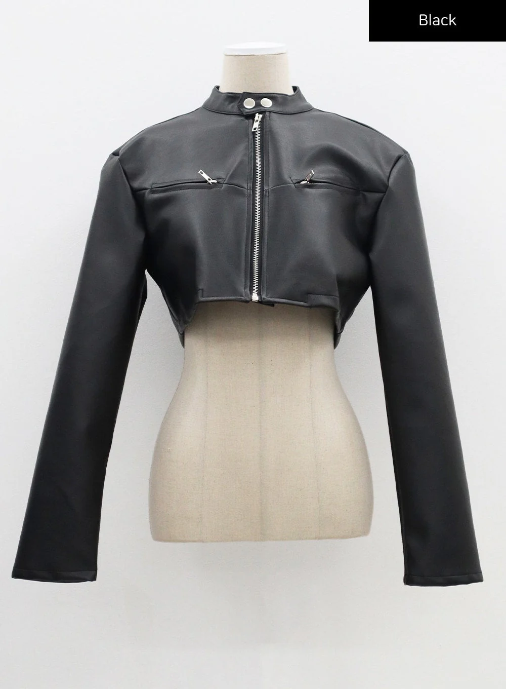 Faux Leather Cropped Zip-Up Jacket CF301 - Image 15