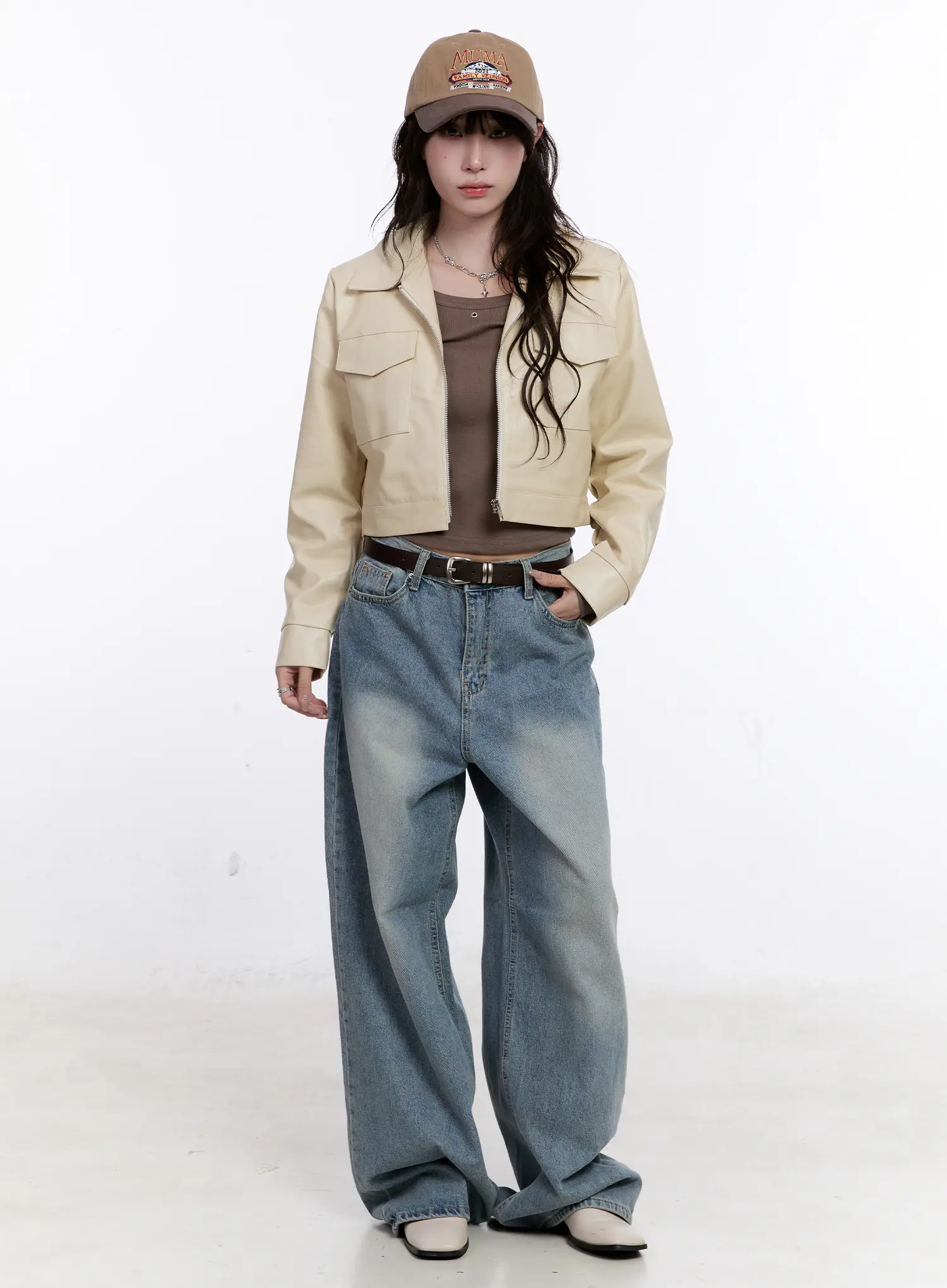 Faux Leather Cropped Zip-Up Jacket CS530 - Image 3