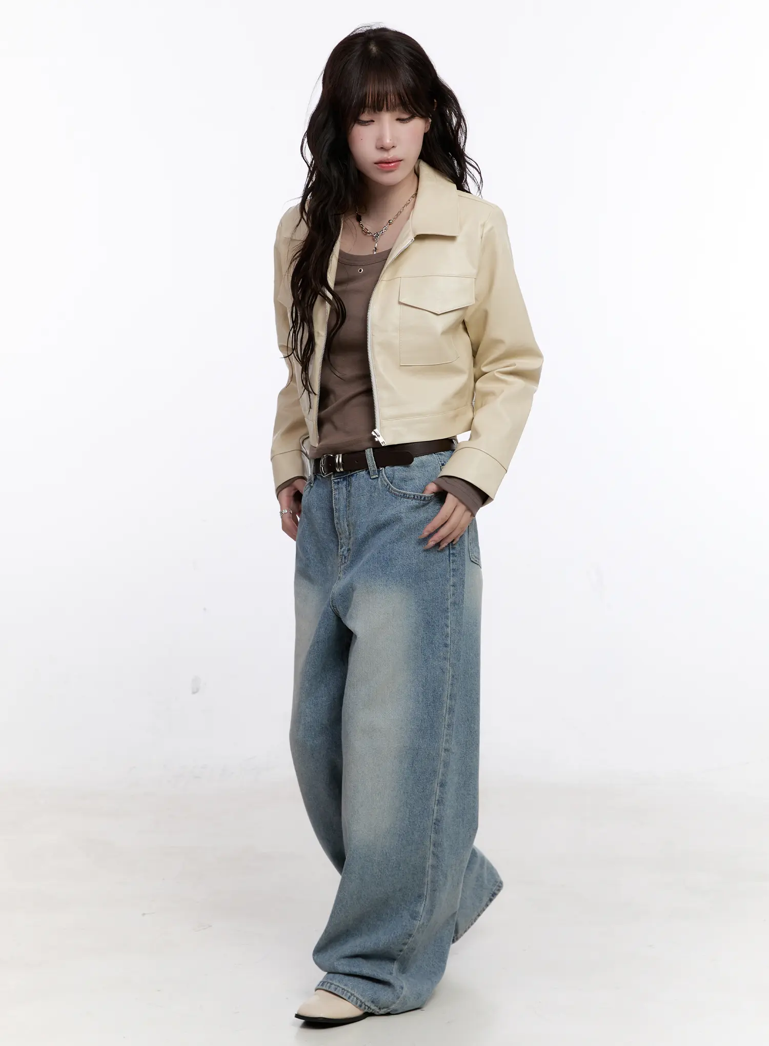Faux Leather Cropped Zip-Up Jacket CS530 - Image 6