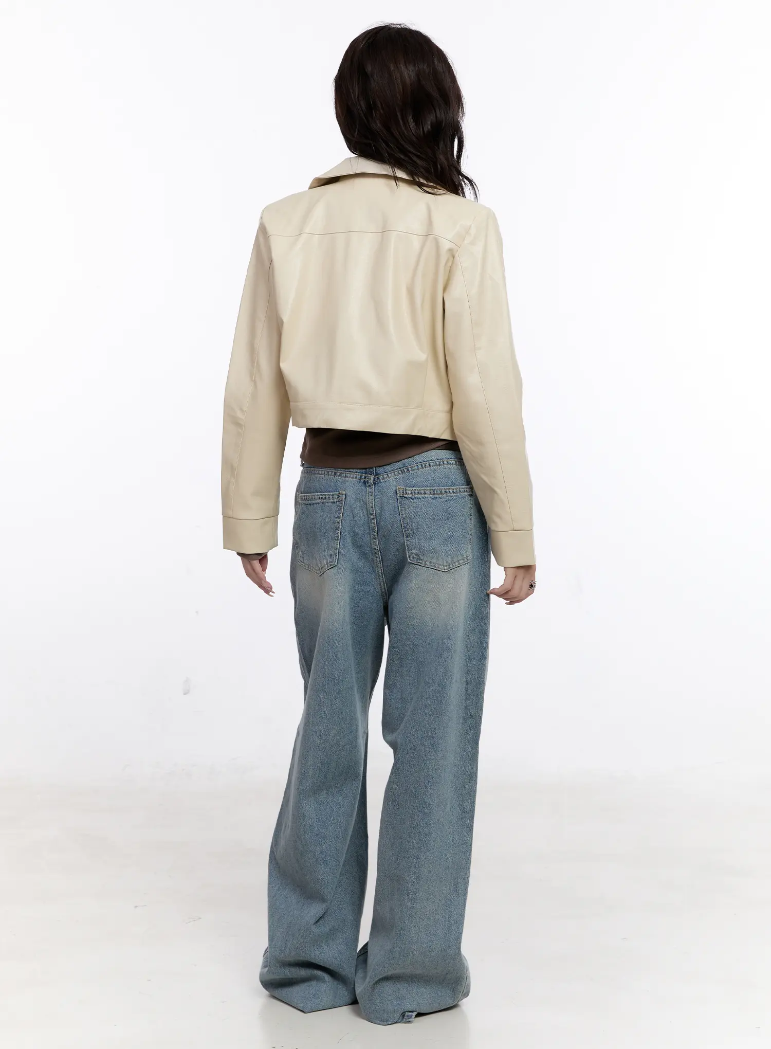 Faux Leather Cropped Zip-Up Jacket CS530 - Image 9
