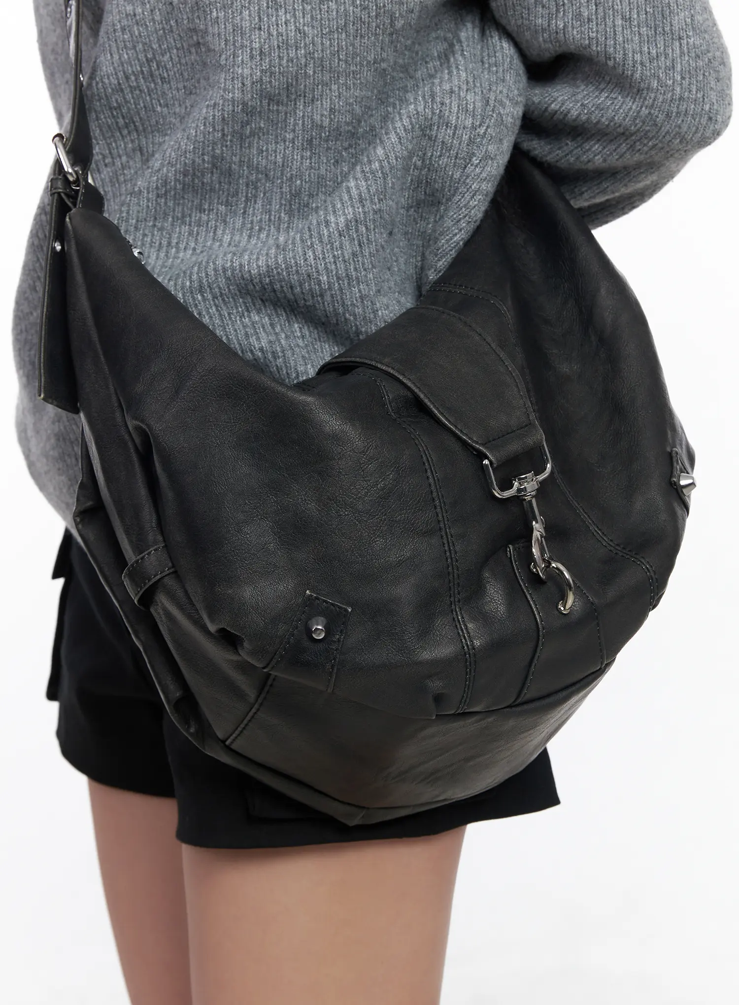 Faux-Leather Hook Crossbody Bag CF503