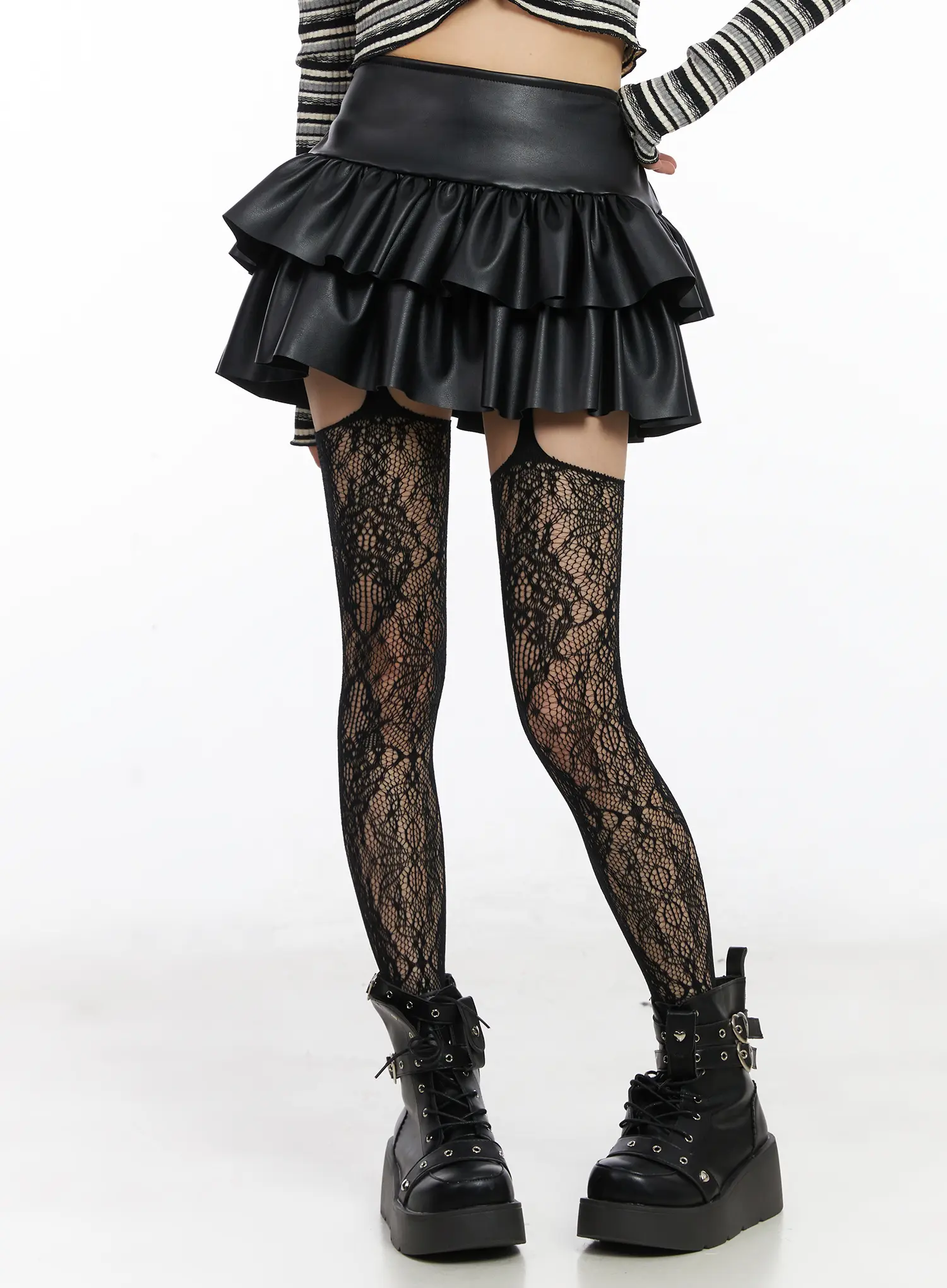 Faux-Leather Ruffle Mini Skirt CD522