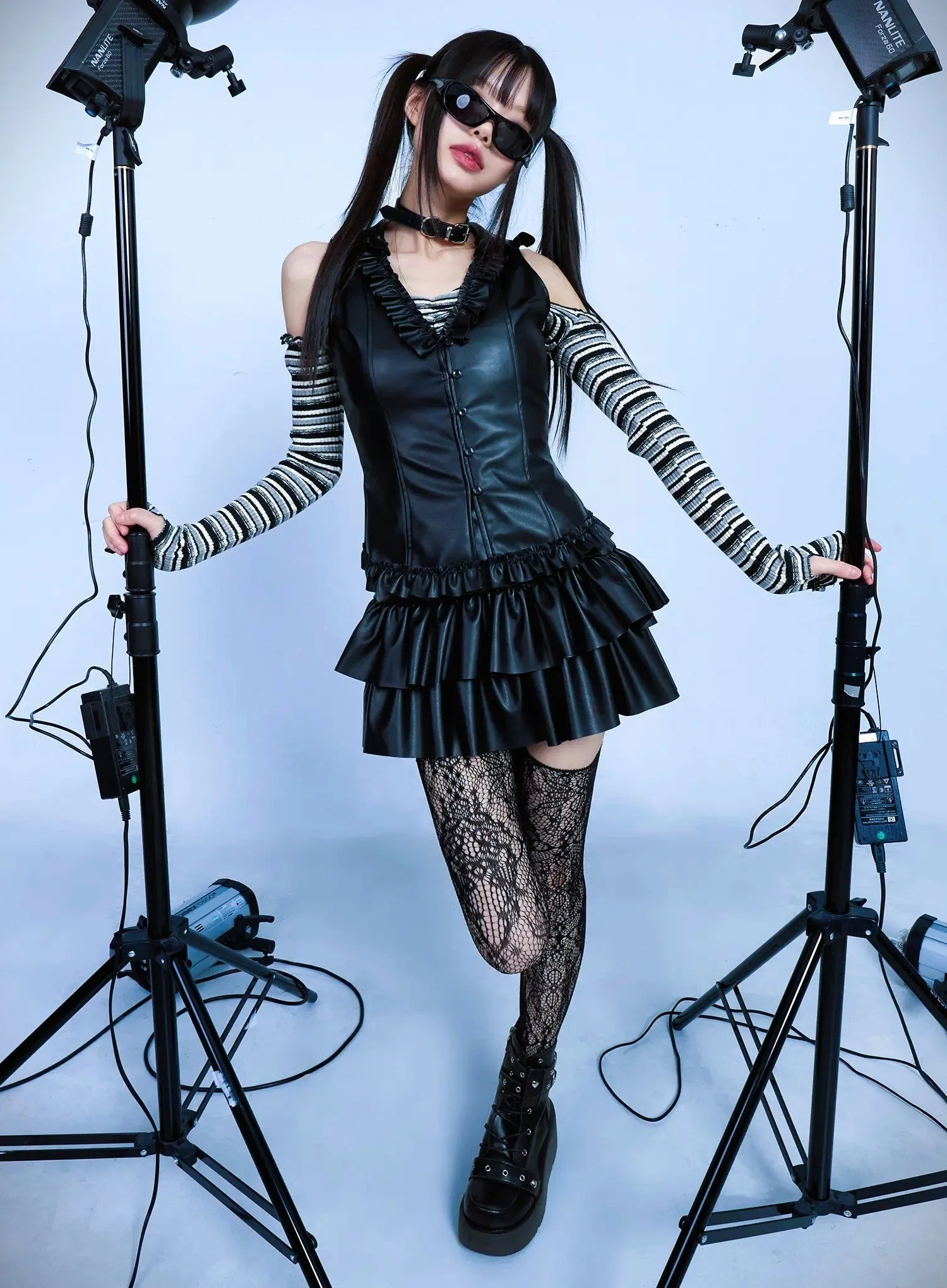 Faux-Leather Ruffle Mini Skirt CD522 - Image 2