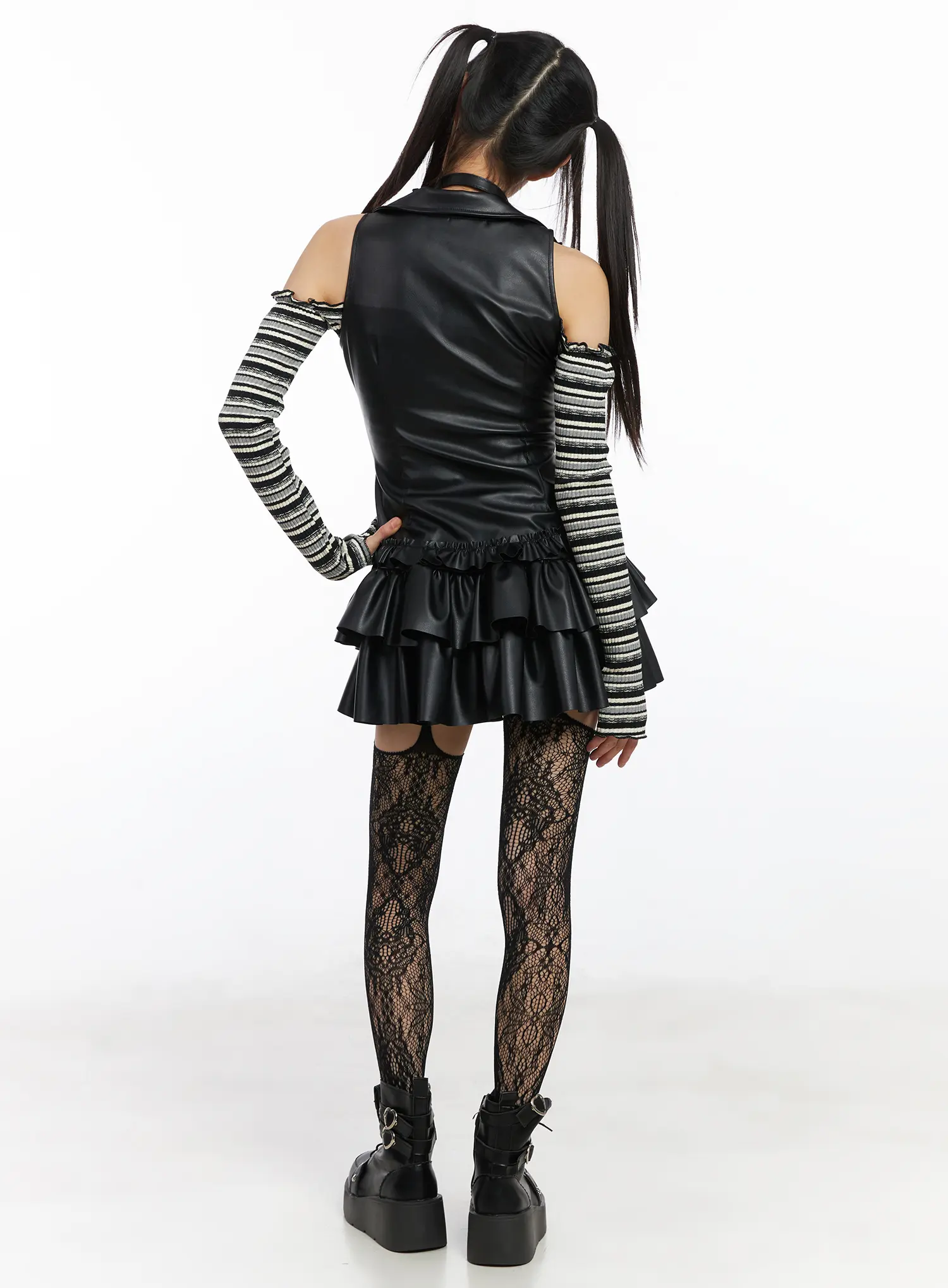 Faux-Leather Ruffle Mini Skirt CD522 - Image 5