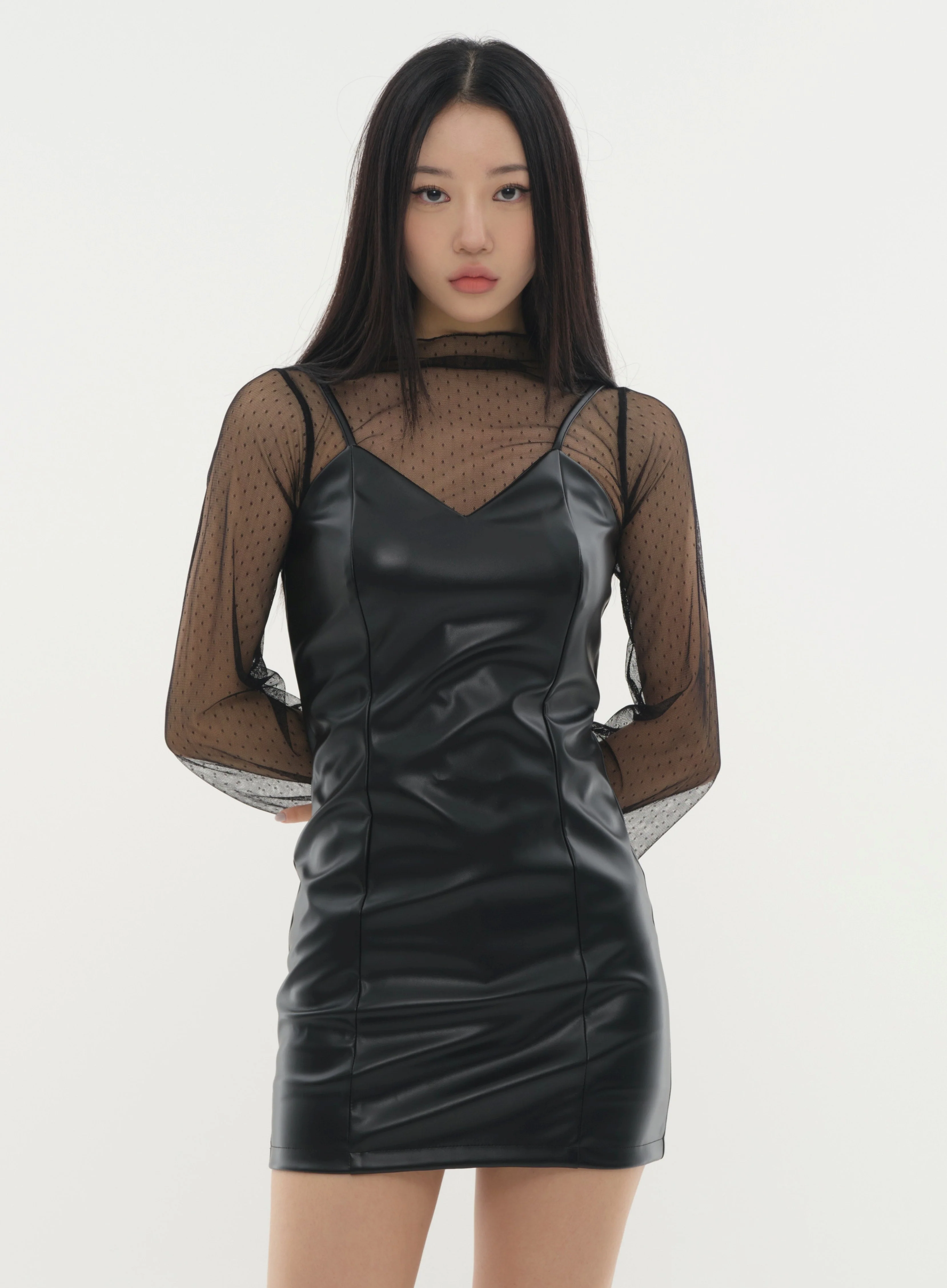 Faux Leather Strap Mini Dress #Original Kpop #121641 - Image 10