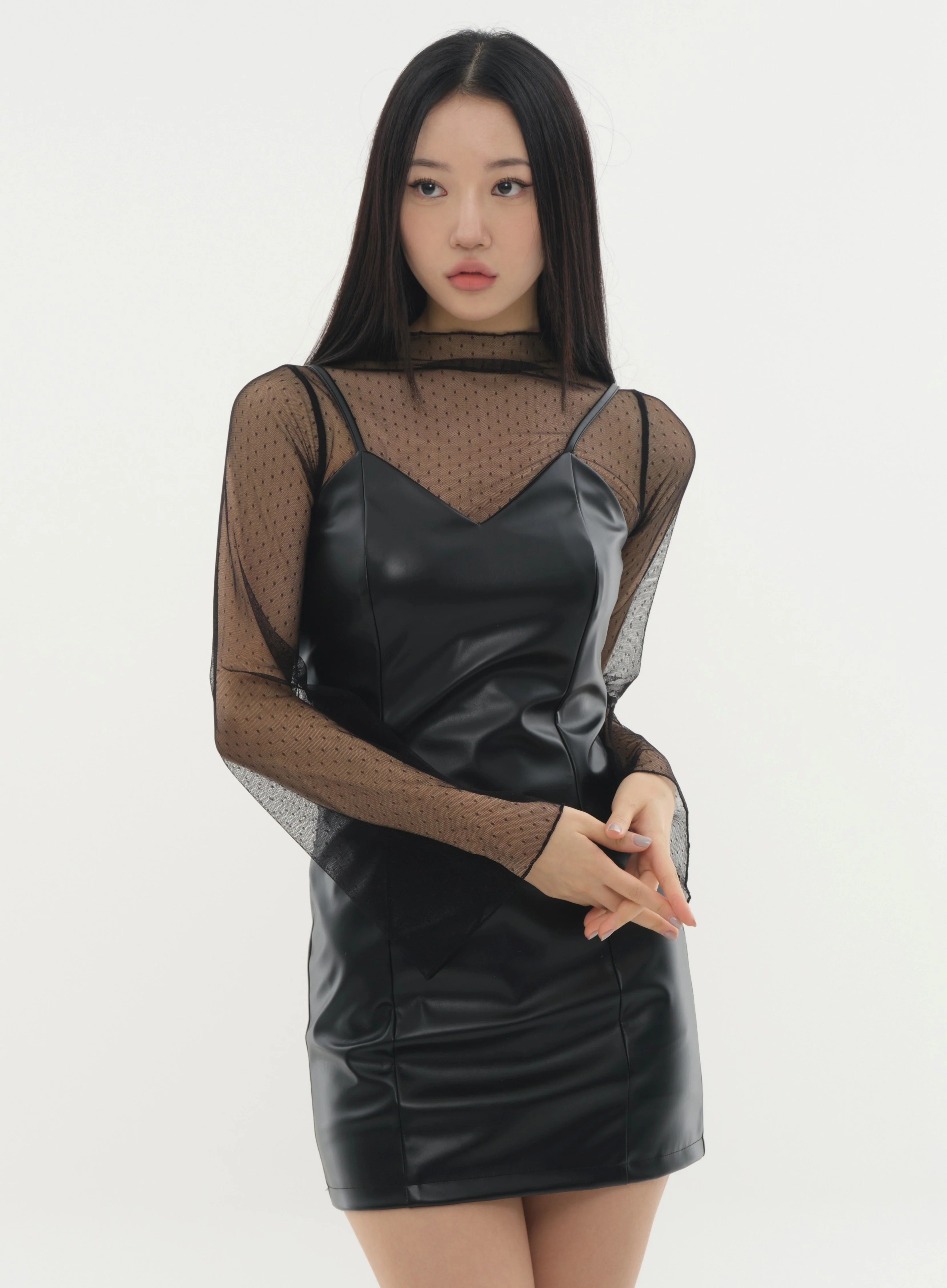 Faux Leather Strap Mini Dress #Original Kpop #121641 - Image 8