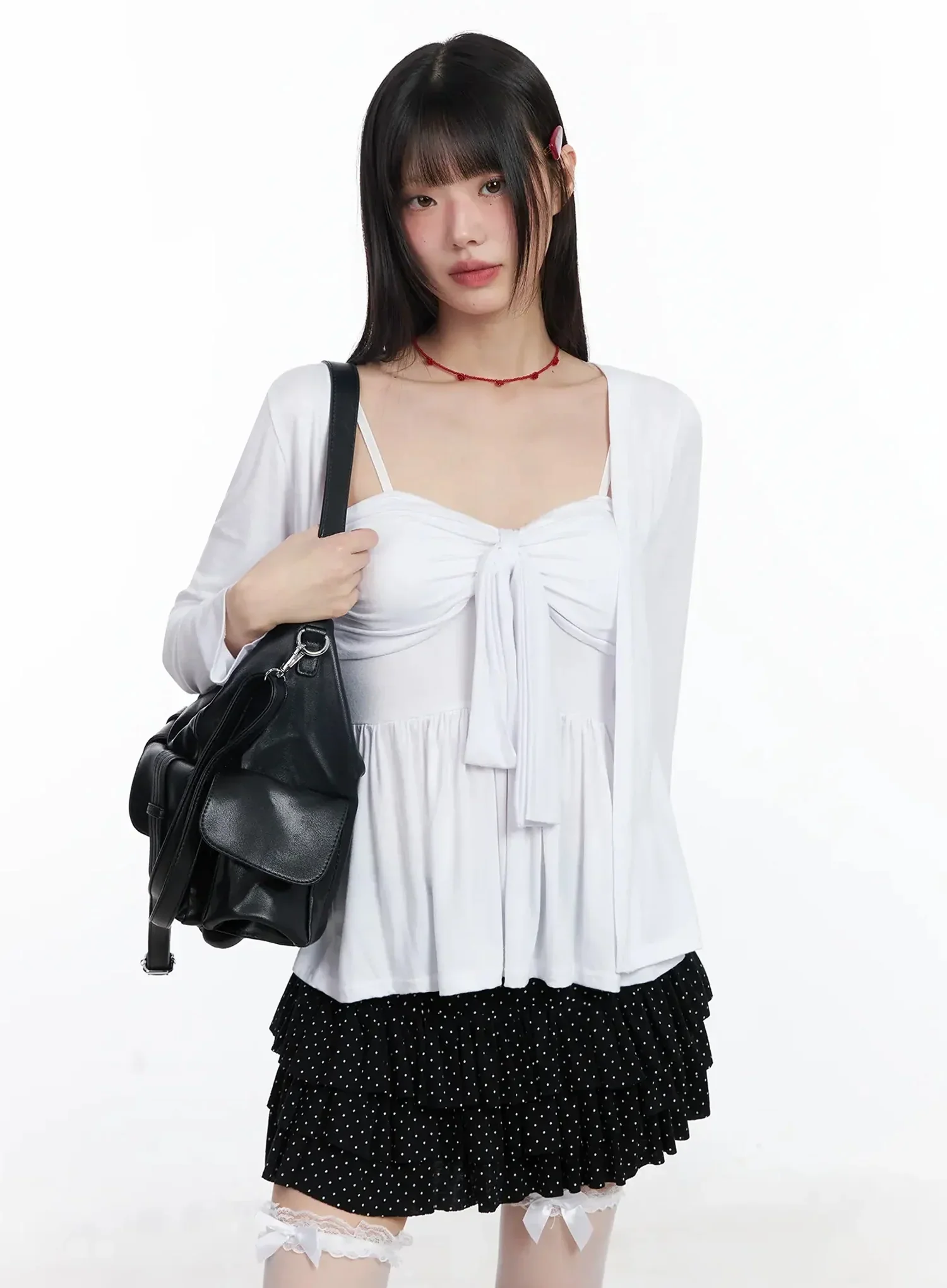 Faux Leather Two-Pocket Shoulder Bag IF505 - Image 4
