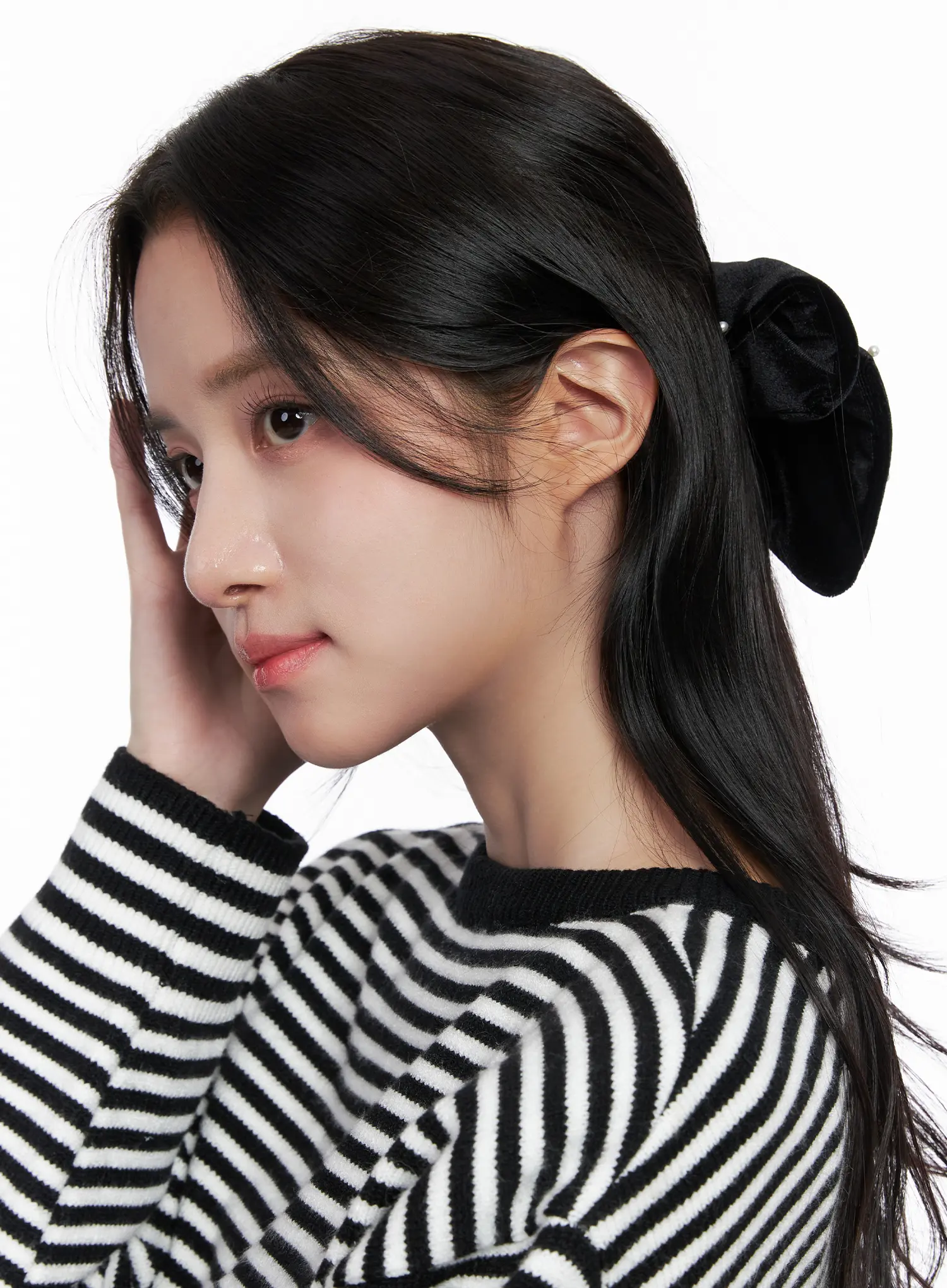 Faux Pearl Velvet Ribbon Hair Pin CO524 - Image 3