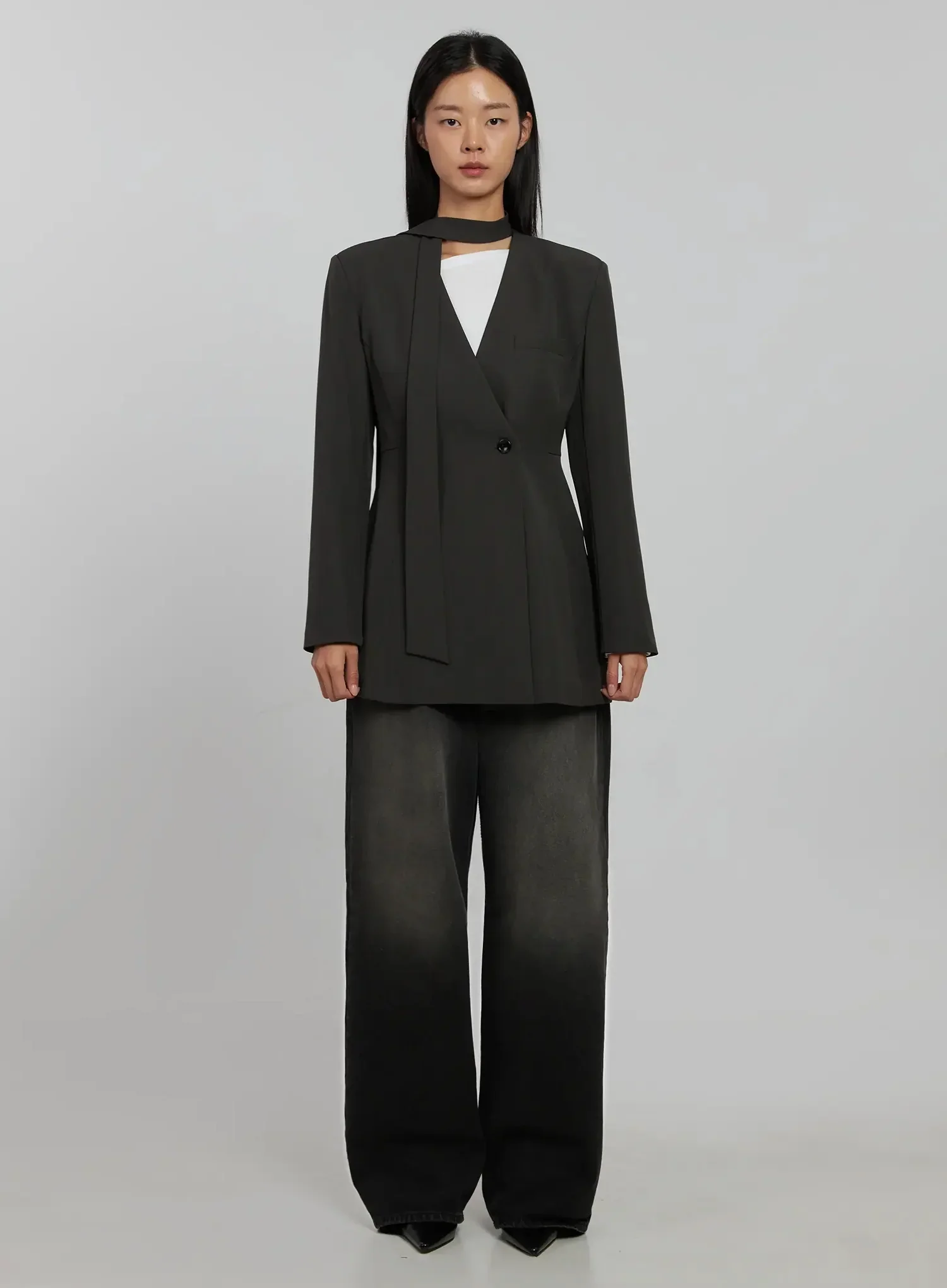 Fitted Tie Detail Blazer IJ509 - Image 9
