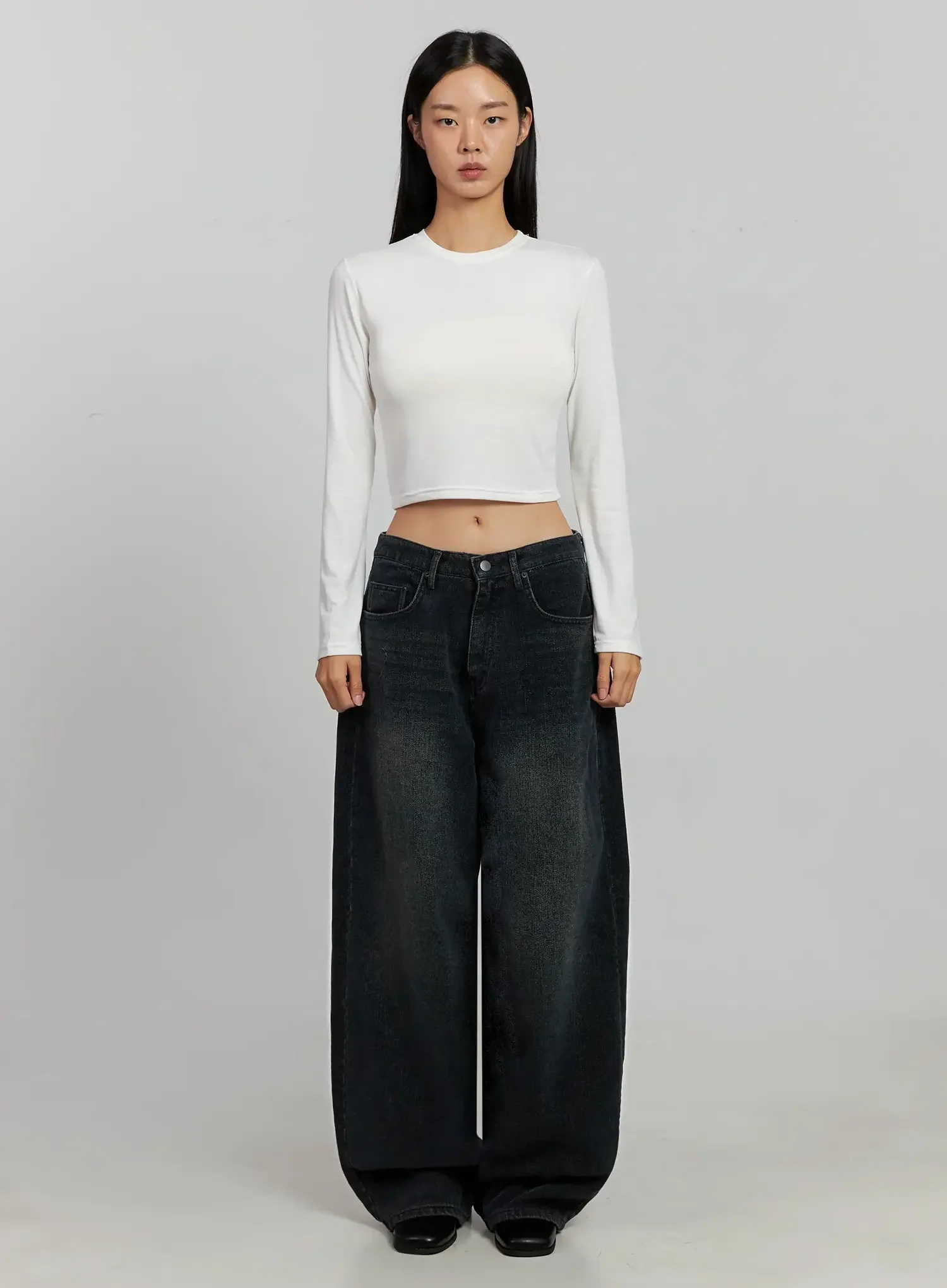 Fleece Crewneck Cropped Long Sleeve Tee IJ502 - Image 4