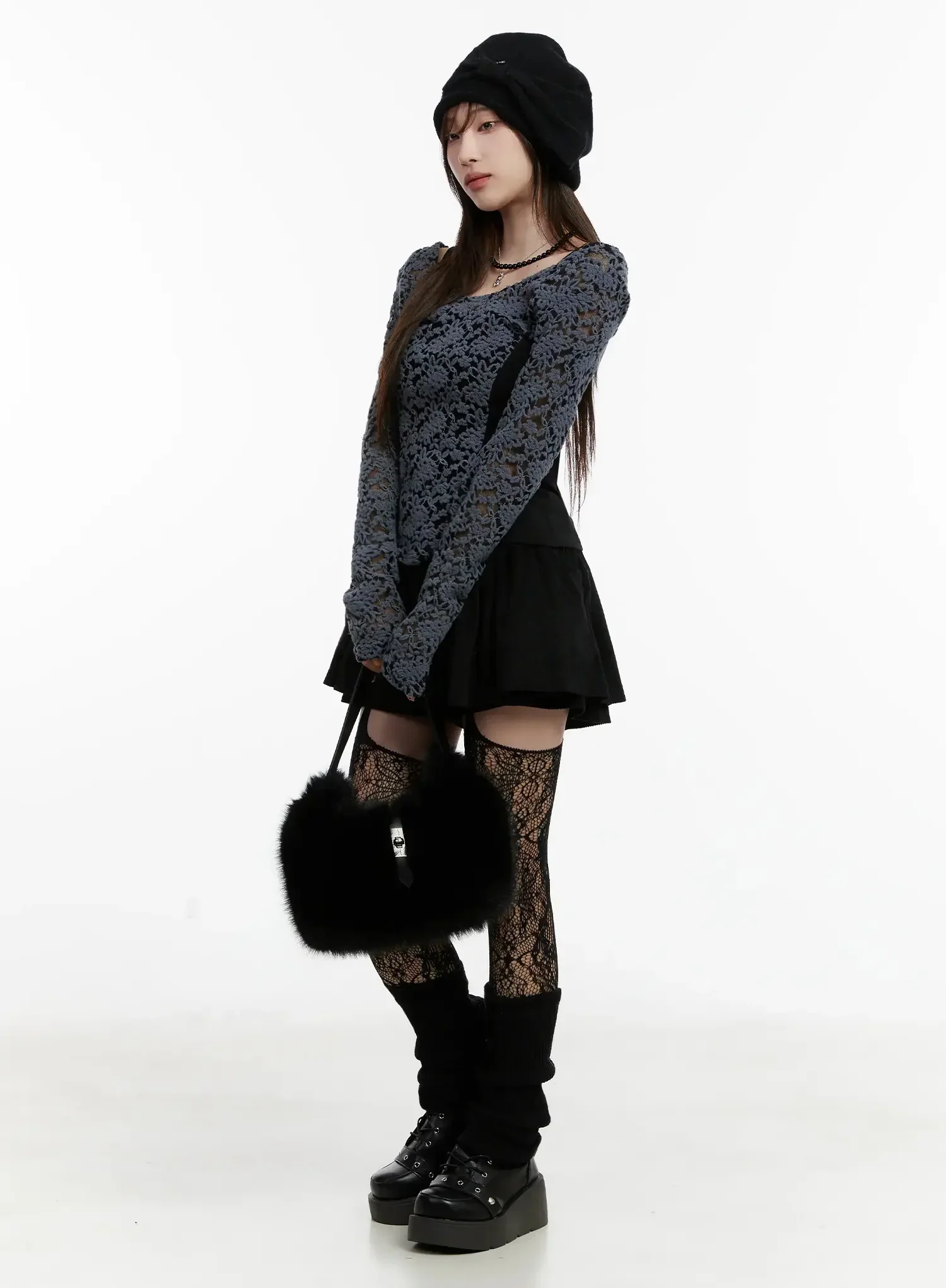 Fleece Lace Long Sleeve Top IJ521 - Image 3