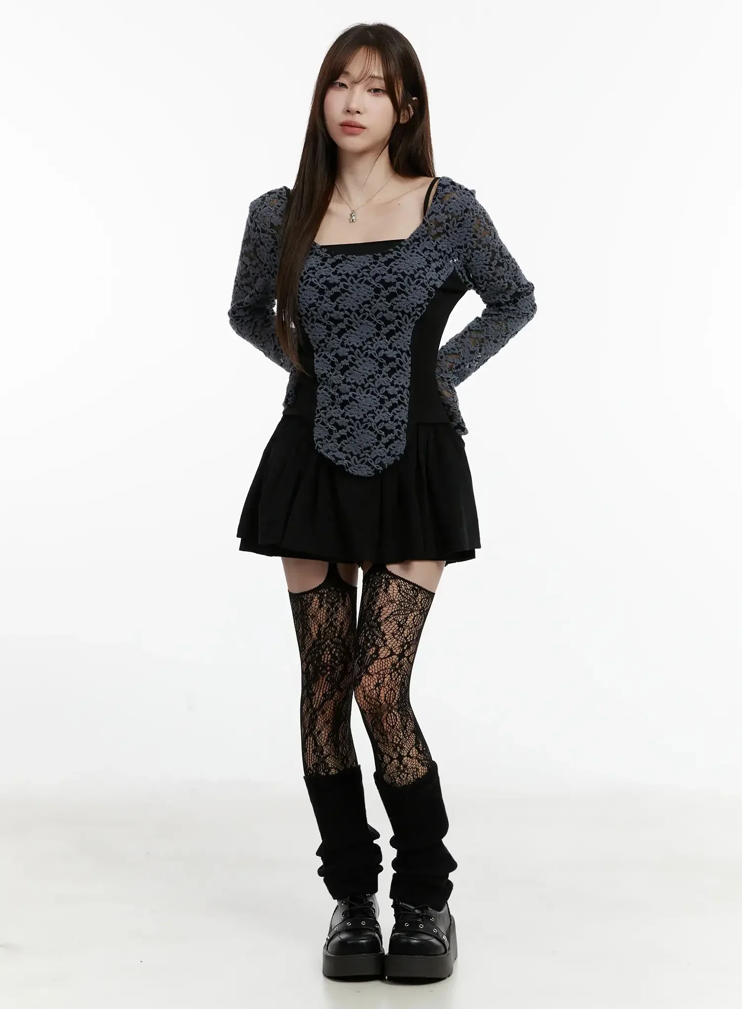 Fleece Lace Long Sleeve Top IJ521 - Image 4