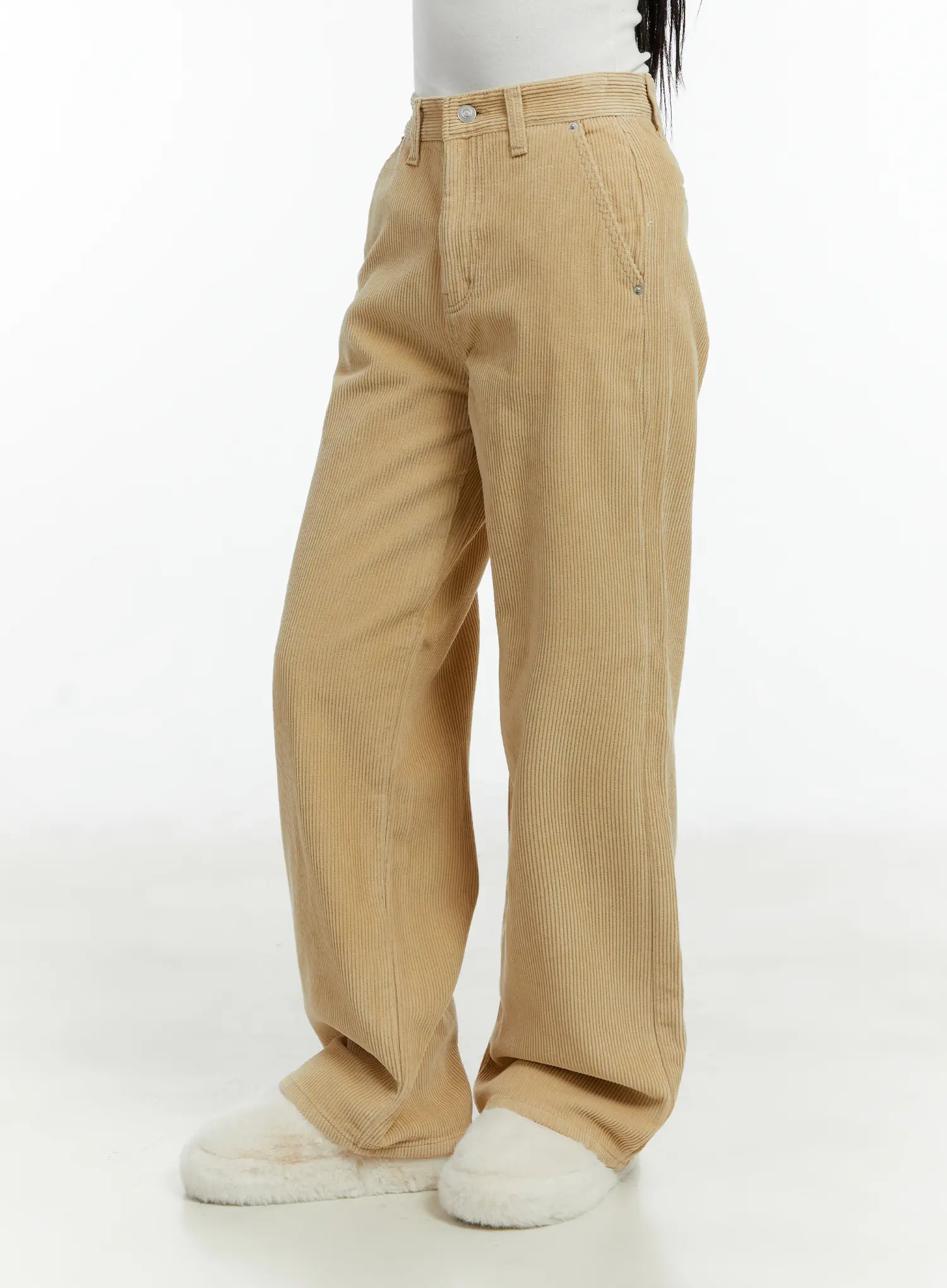 Fleece-Lined Corduroy Wide-Leg Cotton Pants CD523 - Image 7