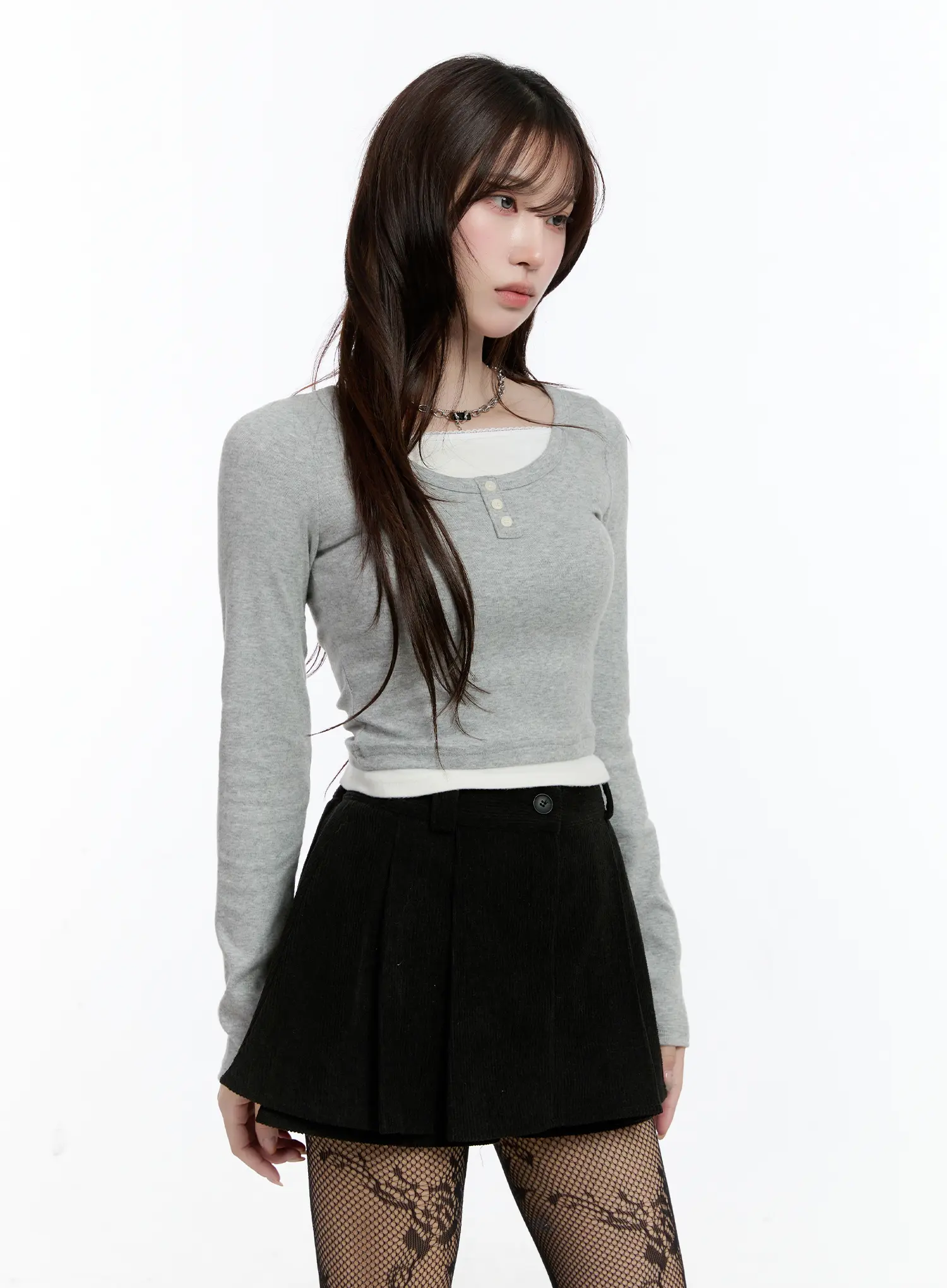 Fleece-Lined Layered Henley Top CN525 - Image 4