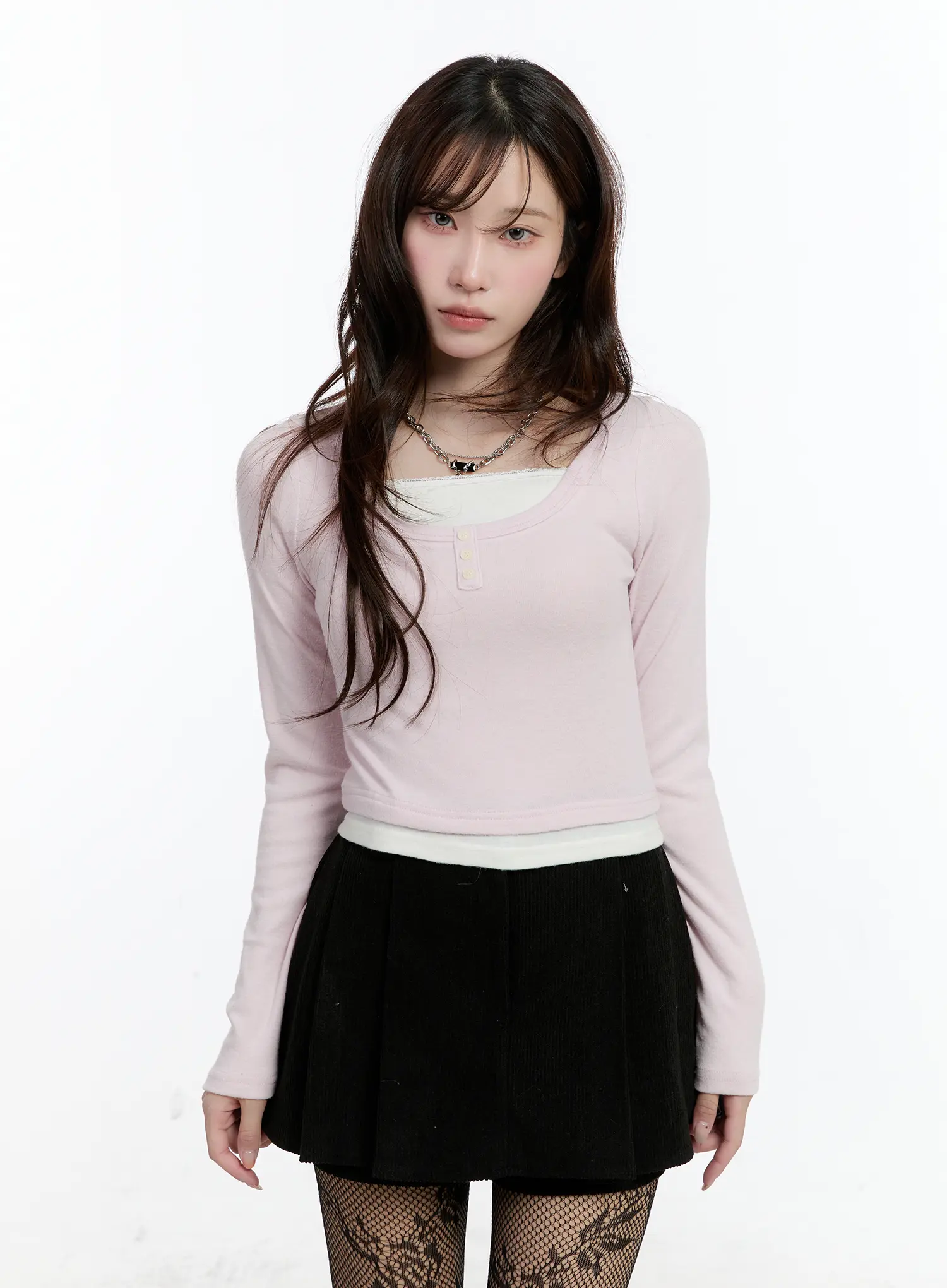 Fleece-Lined Layered Henley Top CN525 - Image 8