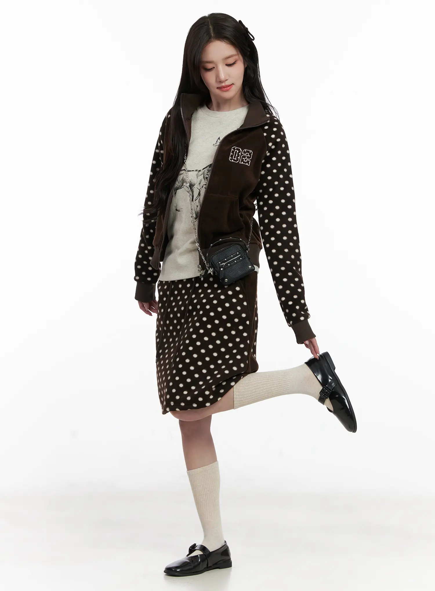 Fleece Polka Dot Midi Skirt CN527