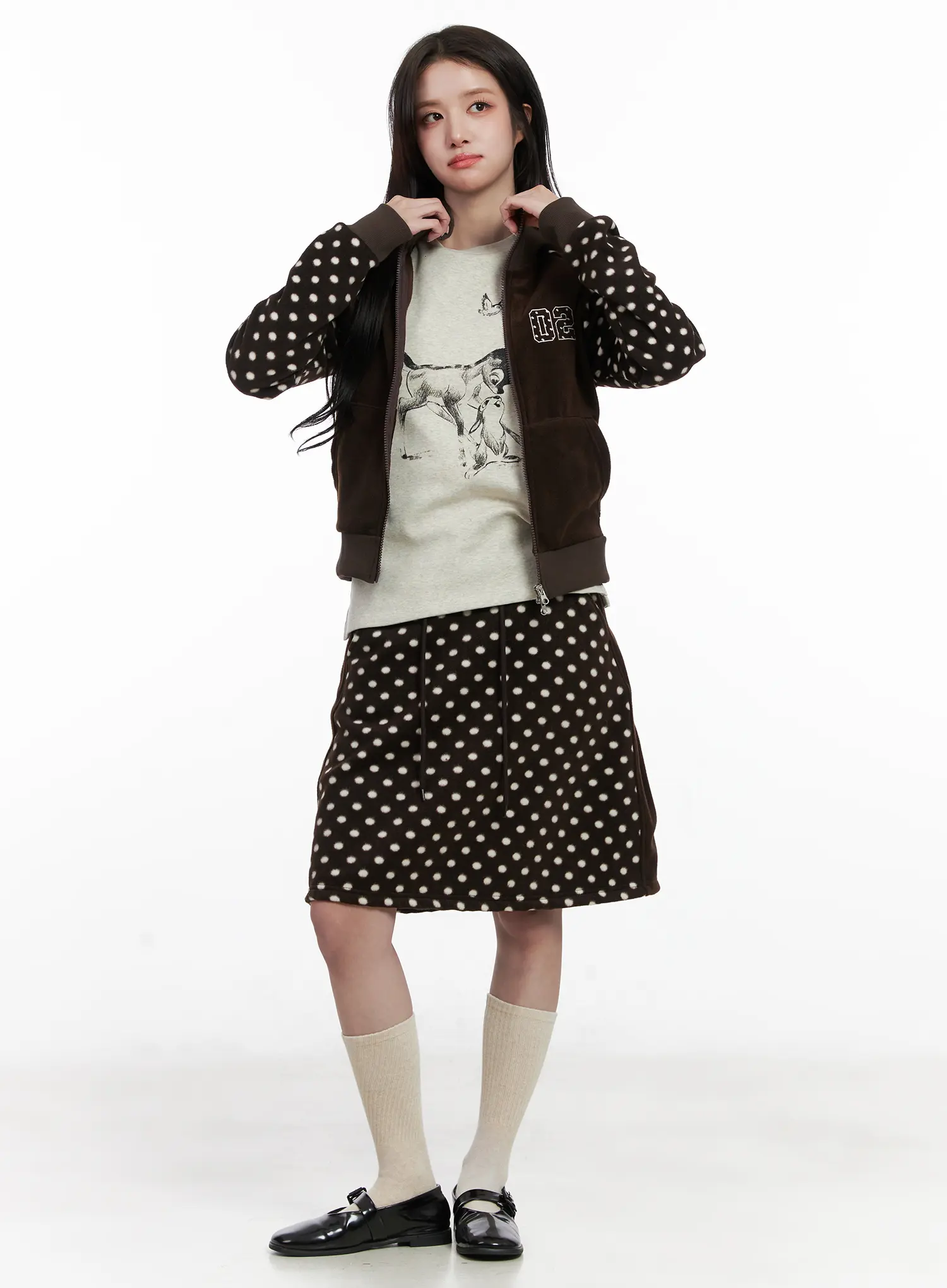 Fleece Polka Dot Midi Skirt CN527 - Image 3