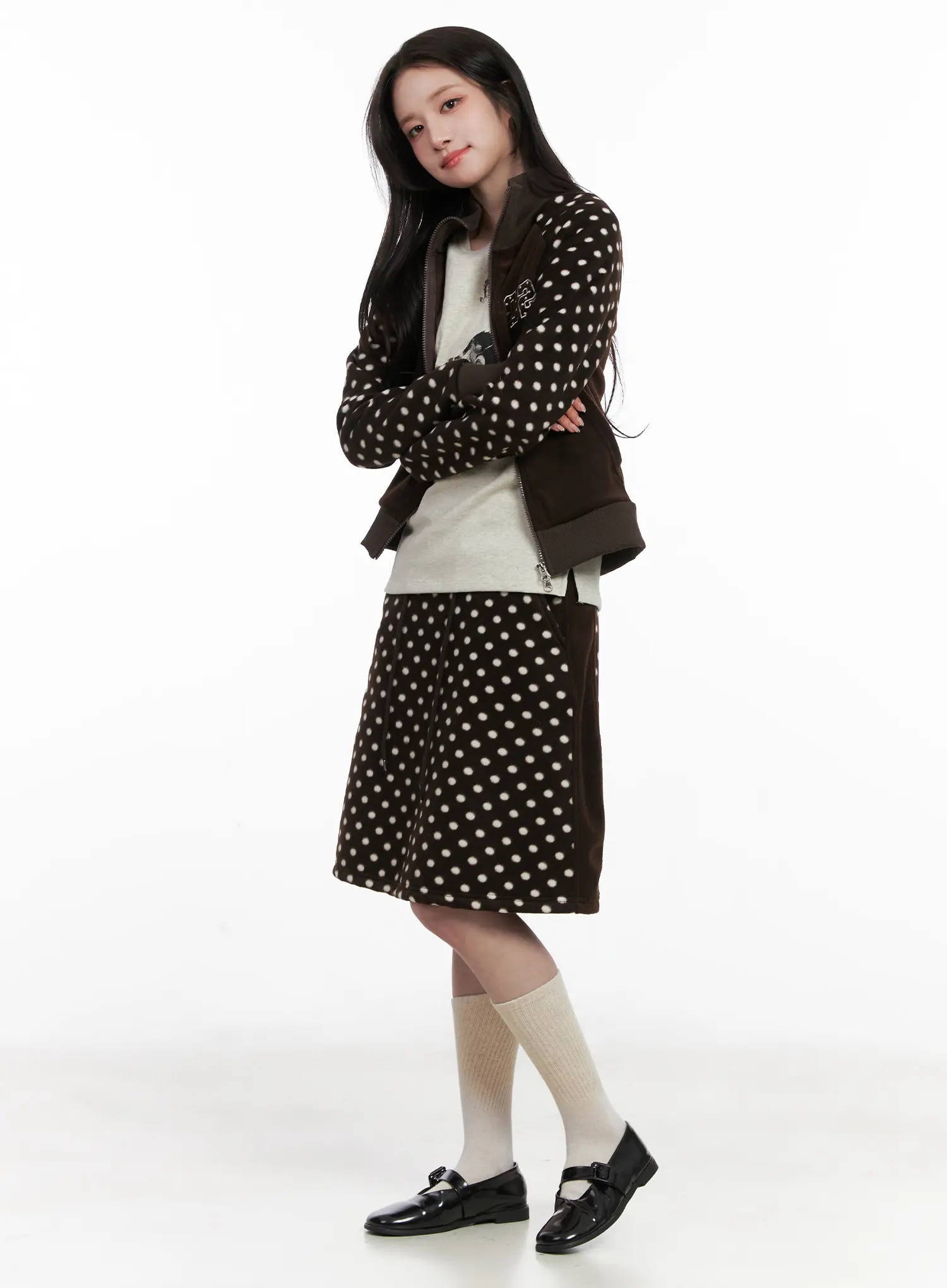 Fleece Polka Dot Midi Skirt CN527 - Image 4