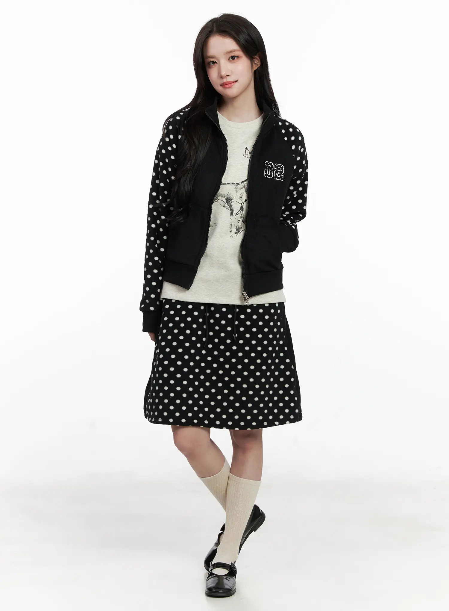 Fleece Polka Dot Midi Skirt CN527 - Image 8