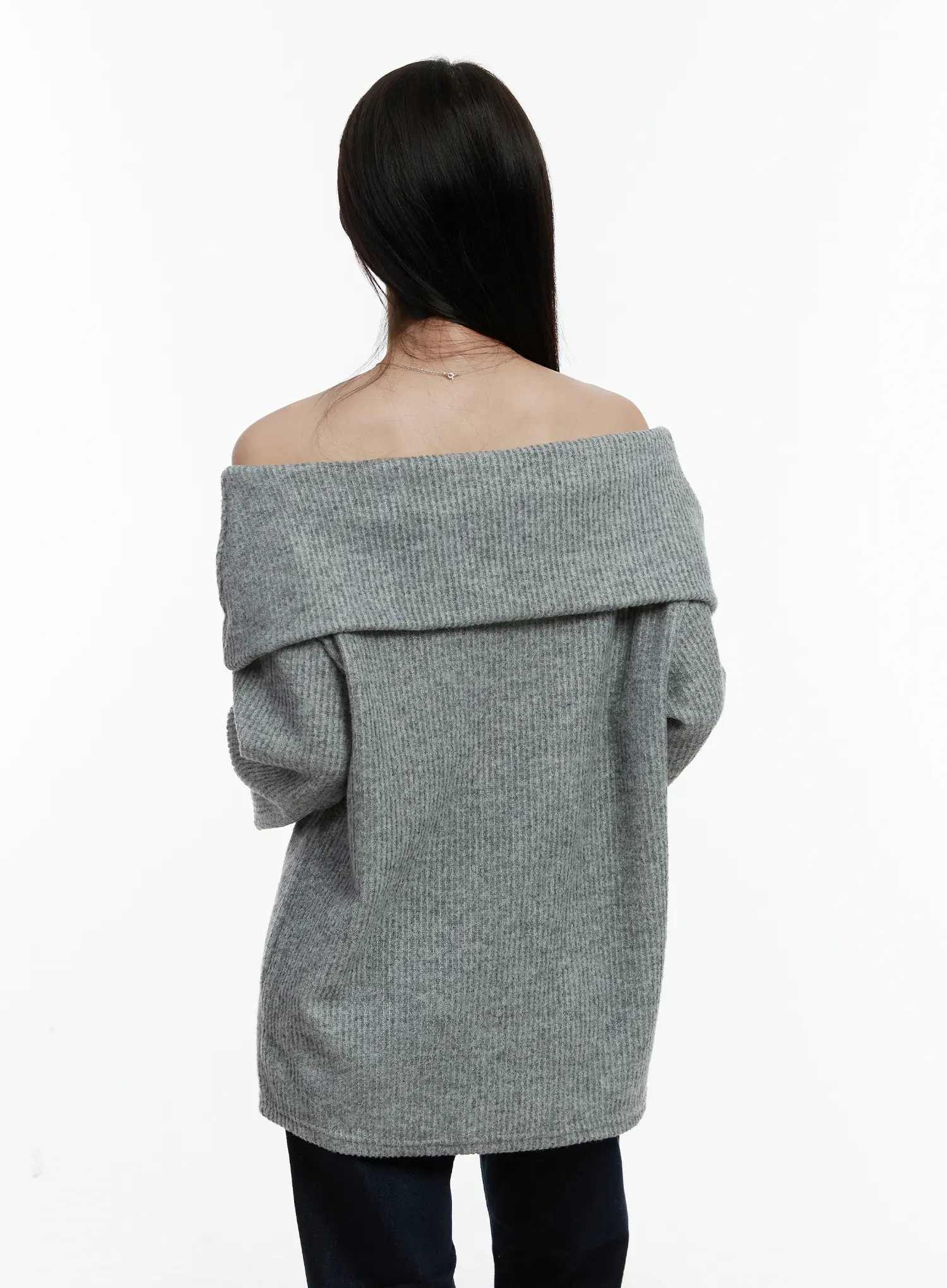 Fleece Ribbed Off-Shoulder Knit Top CD523 - Image 8