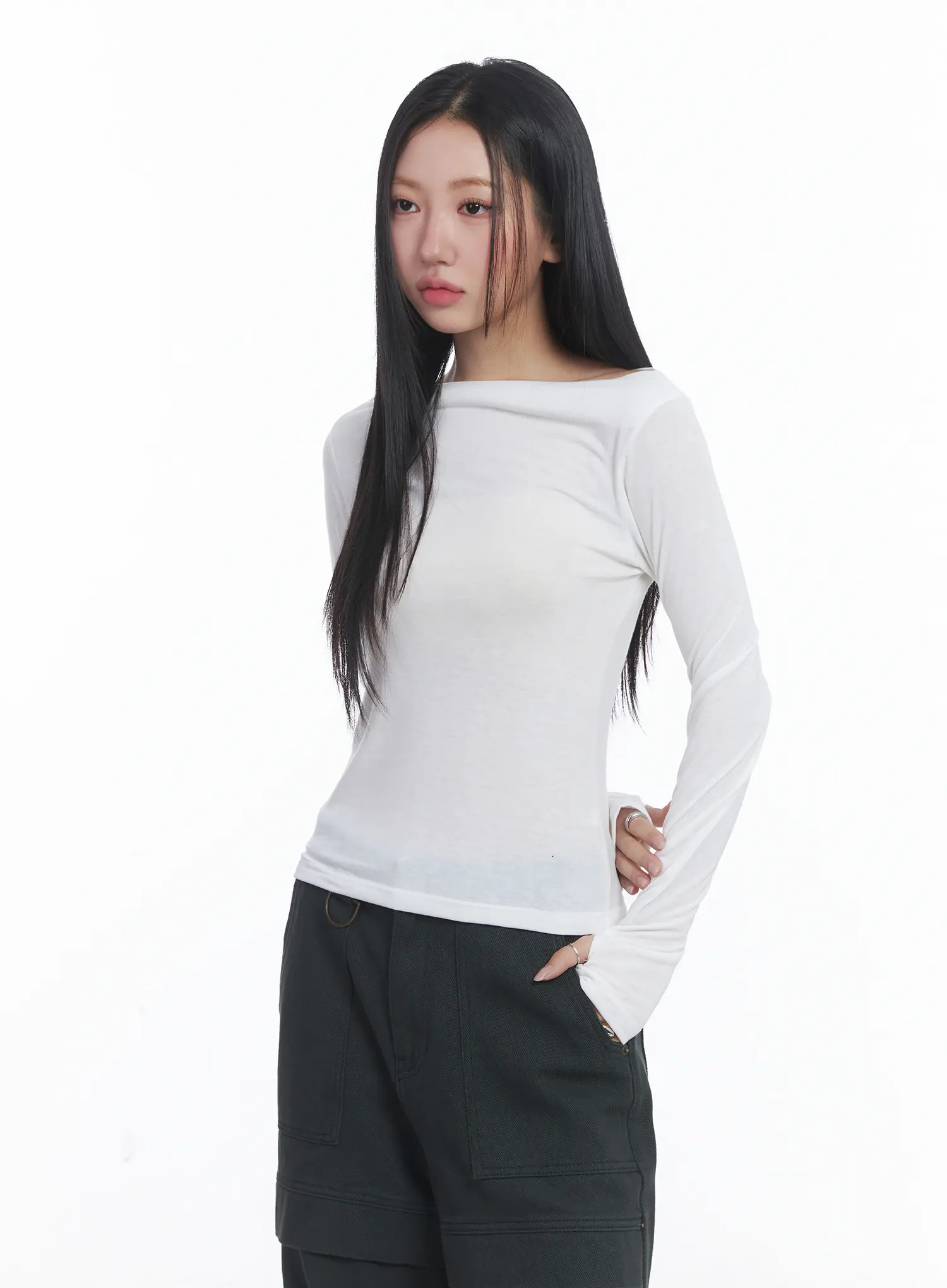 Fleeced Boatneck Long Sleeve Top CJ514 - Image 4