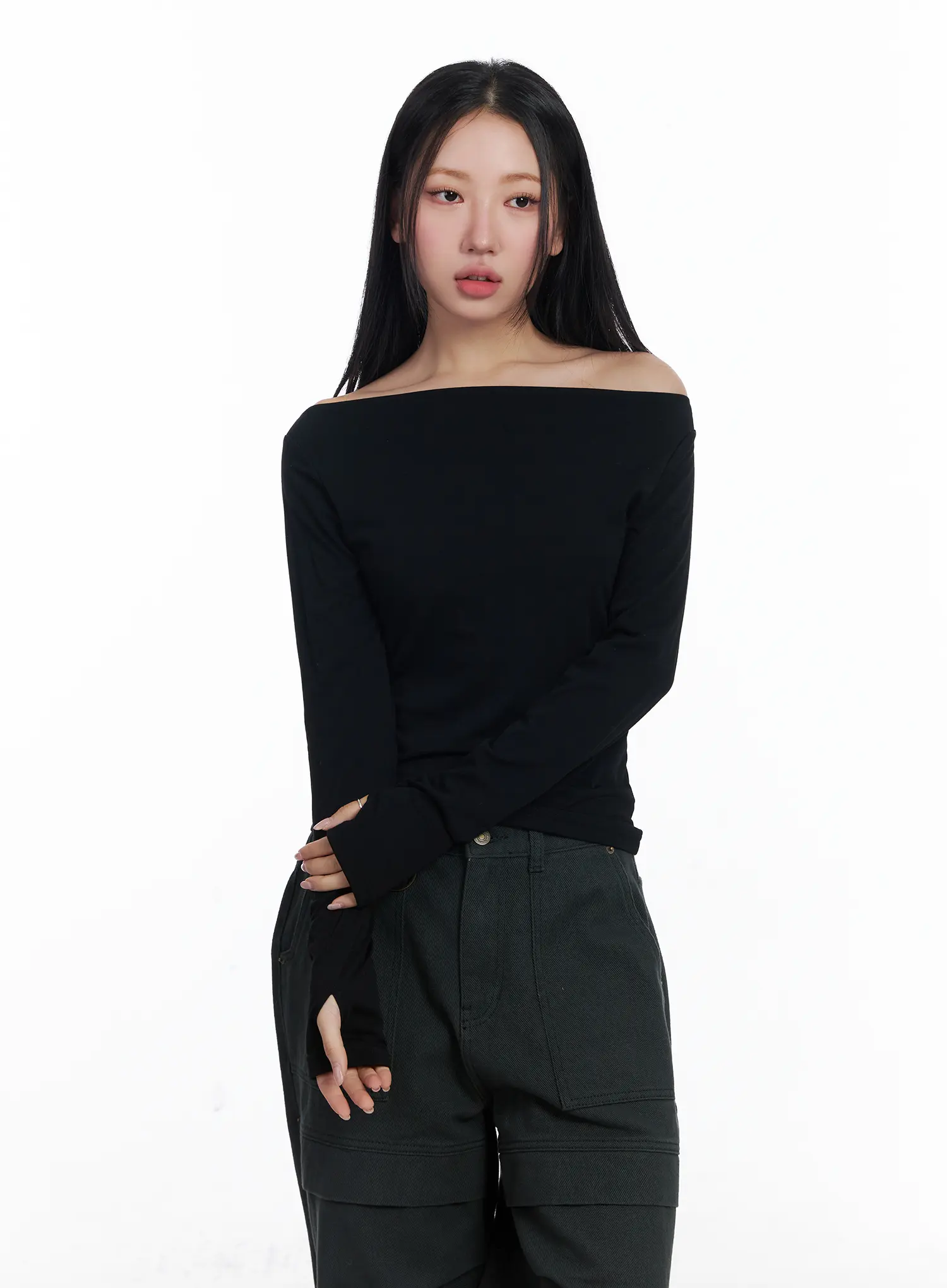 Fleeced Boatneck Long Sleeve Top CJ514 - Image 9