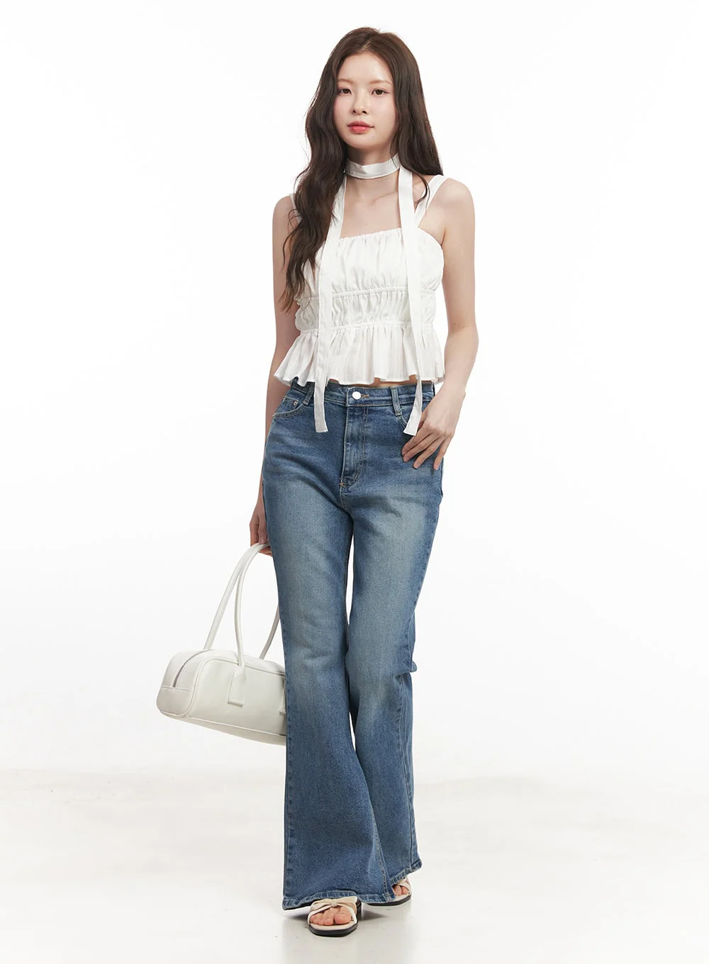 Flirty Frill Crop Cami Top with Scarf CA501 - Image 2
