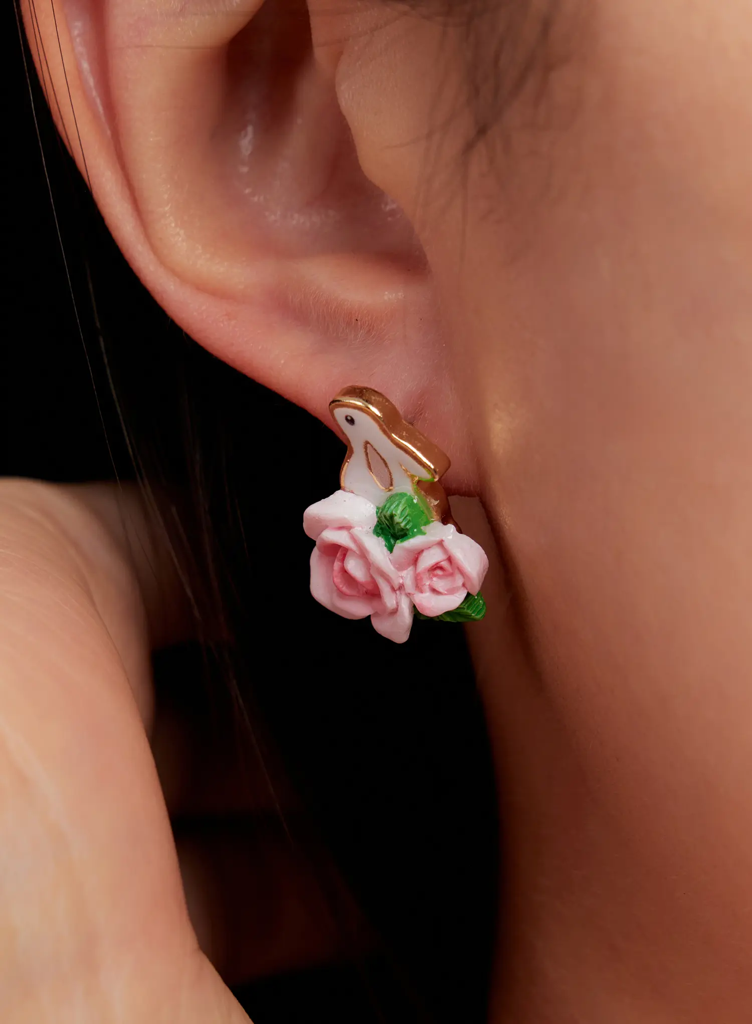 Floral Bunny Stud Earrings IO527 - Image 2