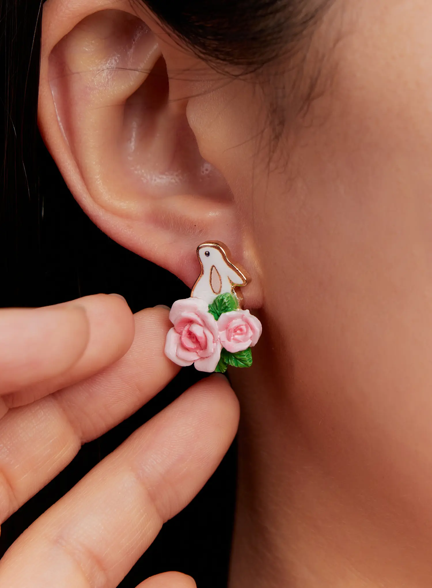 Floral Bunny Stud Earrings IO527 - Image 9