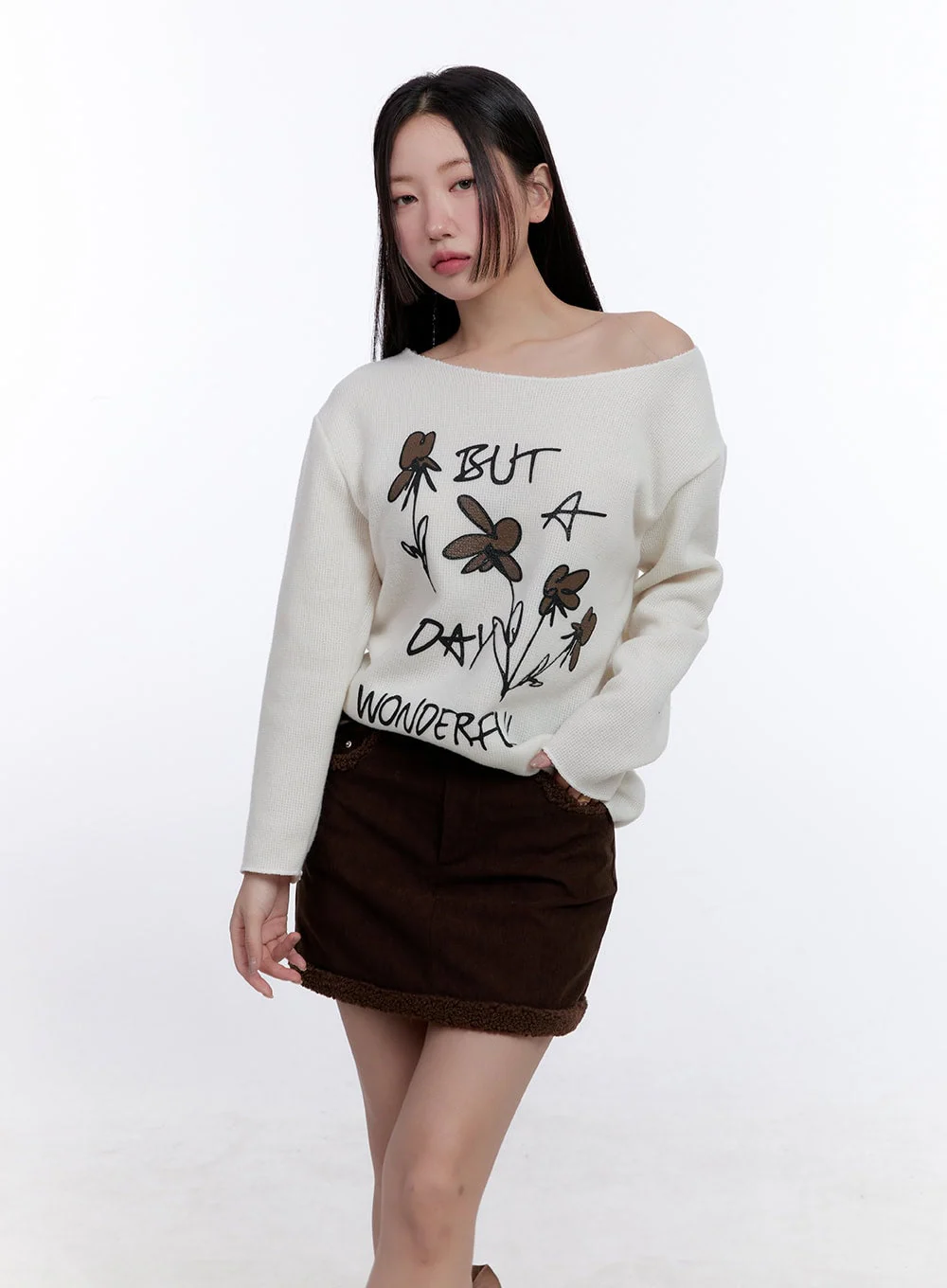 Floral Graphic One-Shoulder Sweater CJ511 - Image 10
