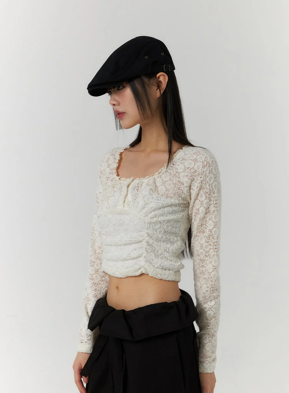 Floral Lace Round Neck Long Sleeve Top CF406 - Image 6