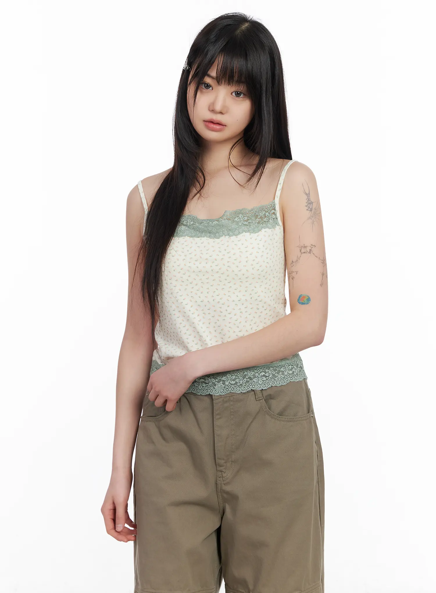 Floral Lace Trim Tank Top CM513
