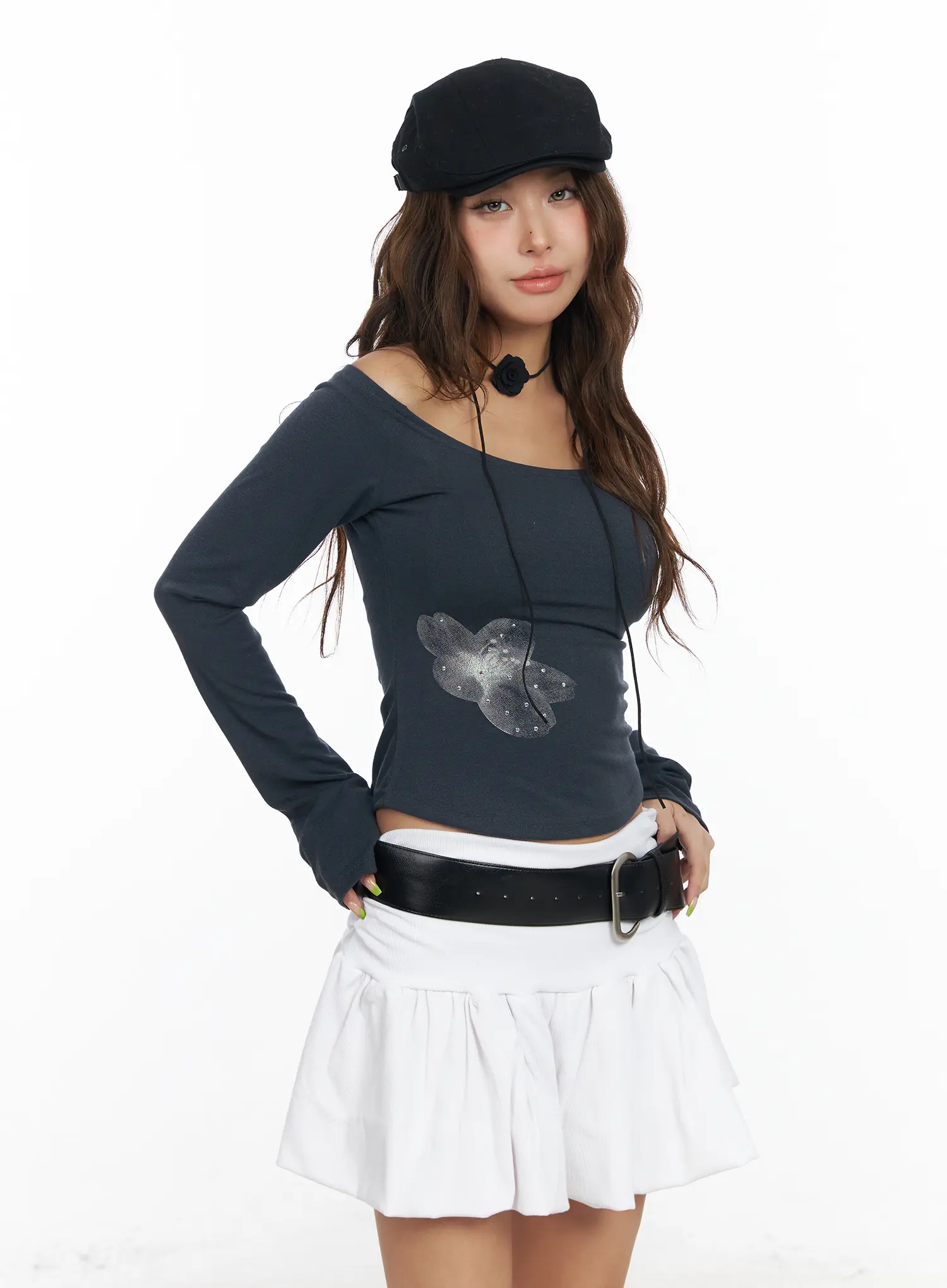 Floral Off-Shoulder Long Sleeve Crop Top CF512 - Image 7