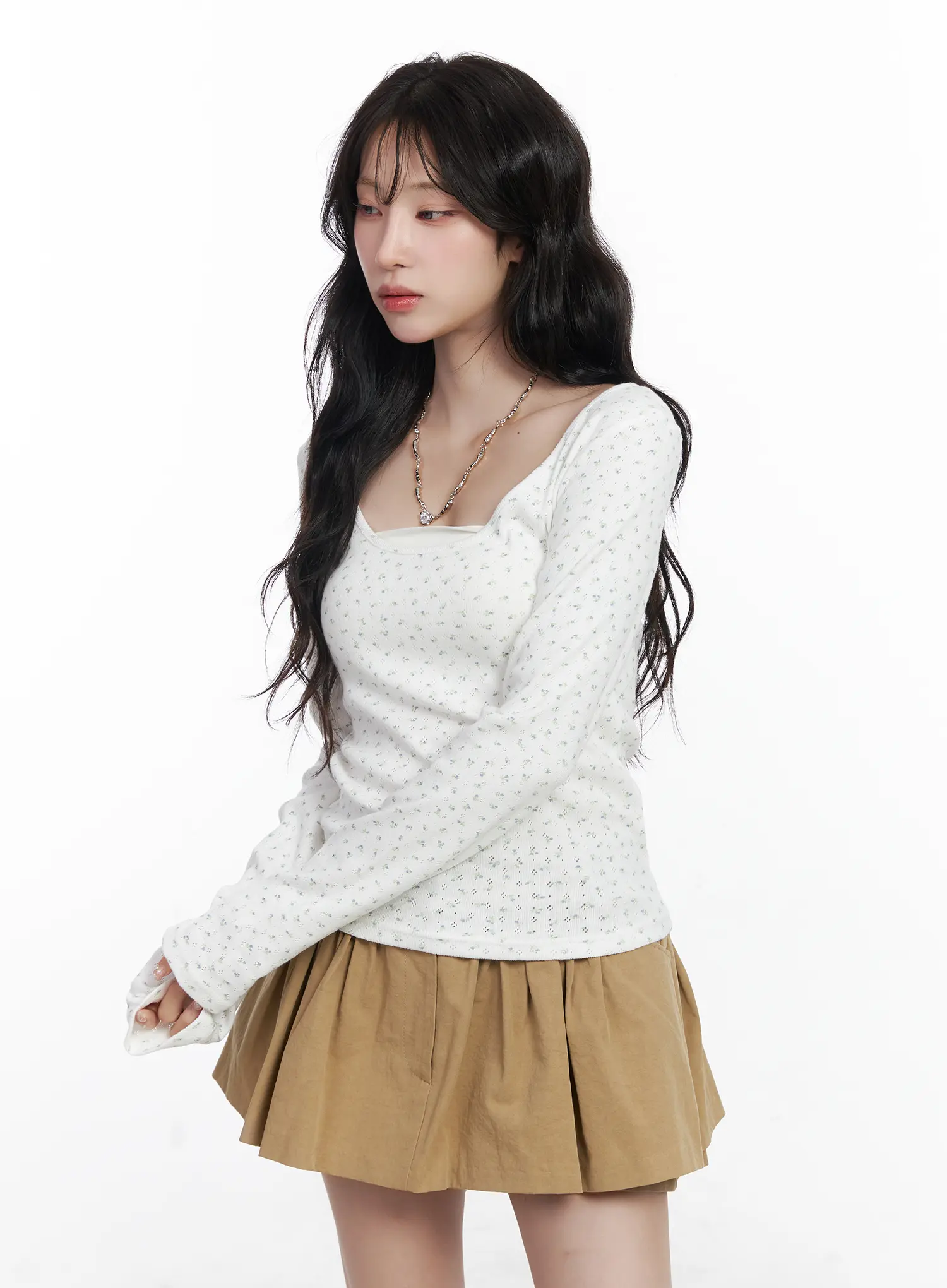Floral Print U-Neck Long Sleeve Top CJ526 - Image 2
