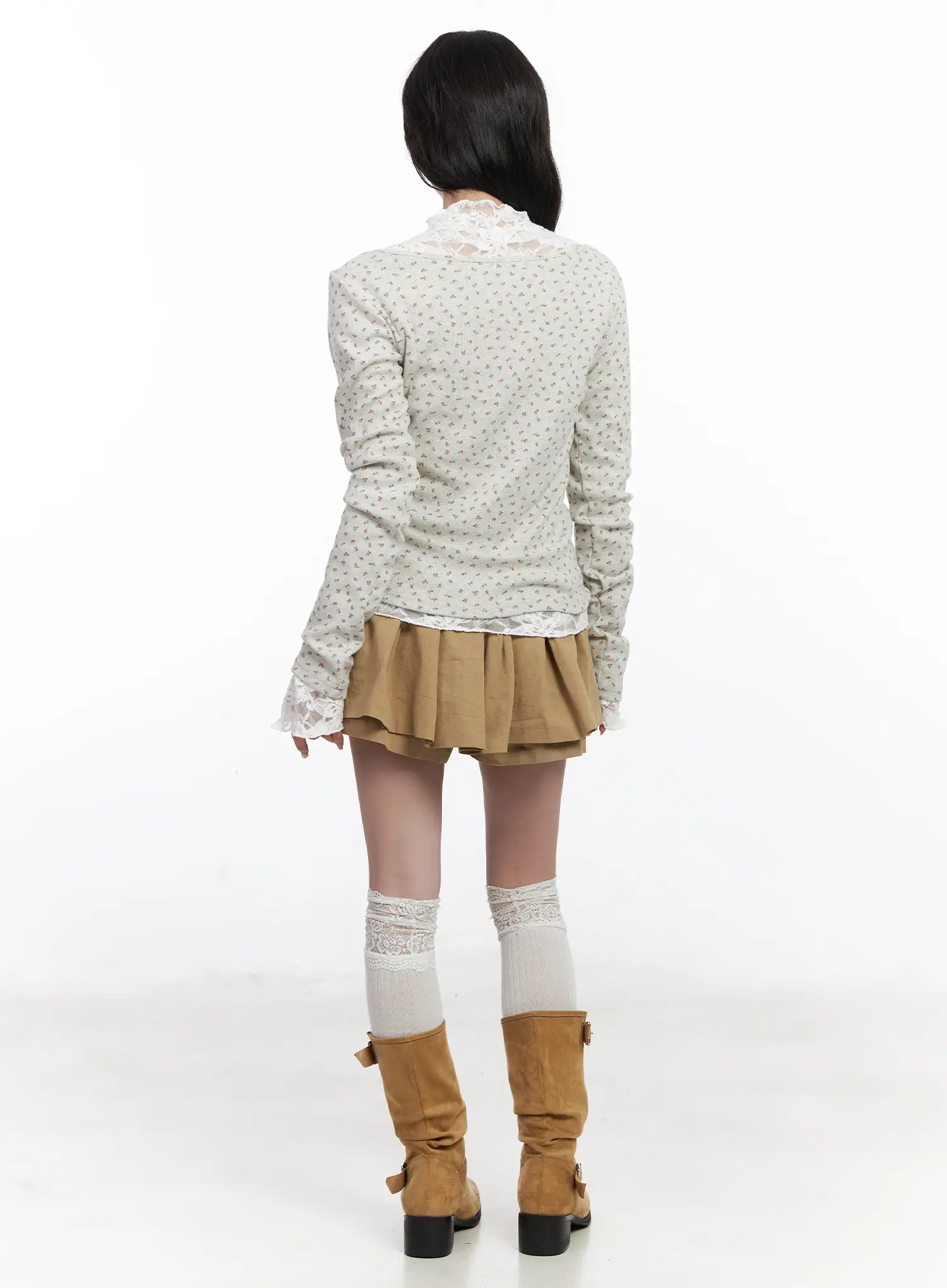 Floral Print U-Neck Long Sleeve Top CJ526 - Image 5