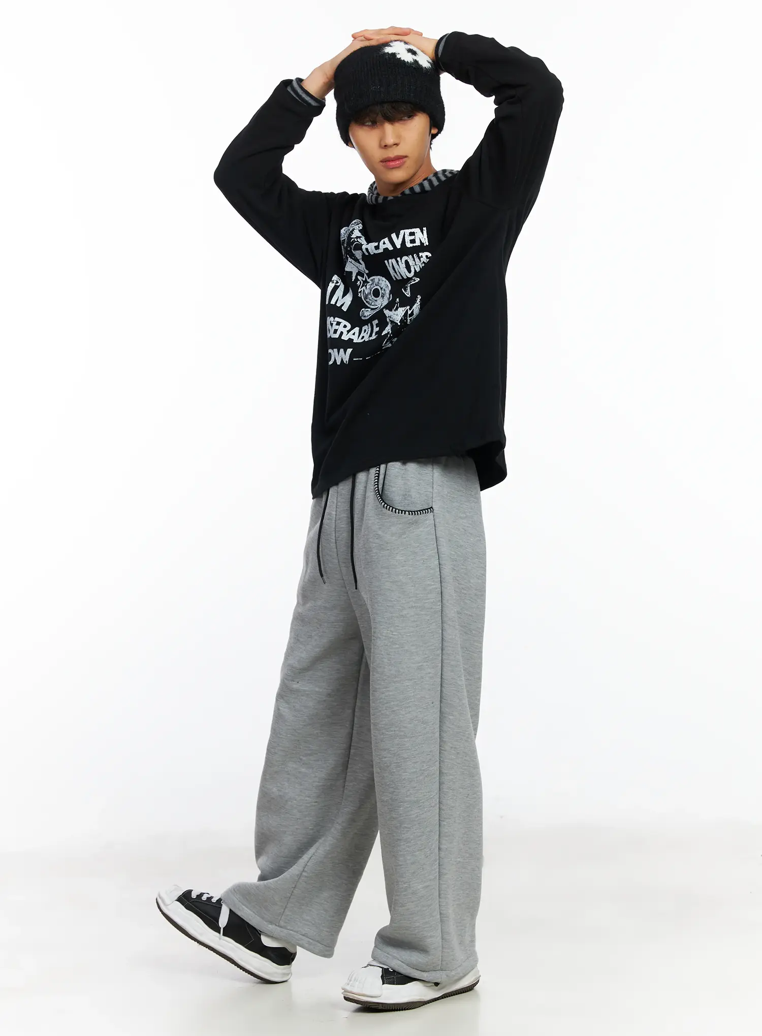 Flower Knit Beanie (Black) IF506 - Image 3