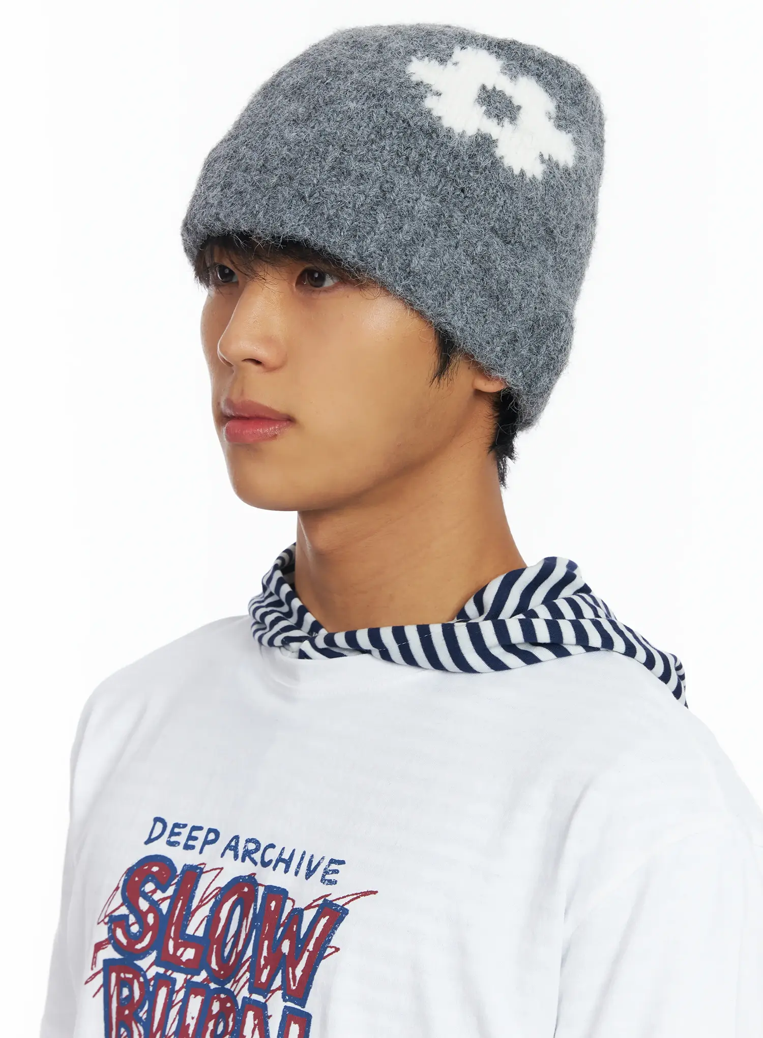 Flower Knit Beanie (Gray) IF506 - Image 4