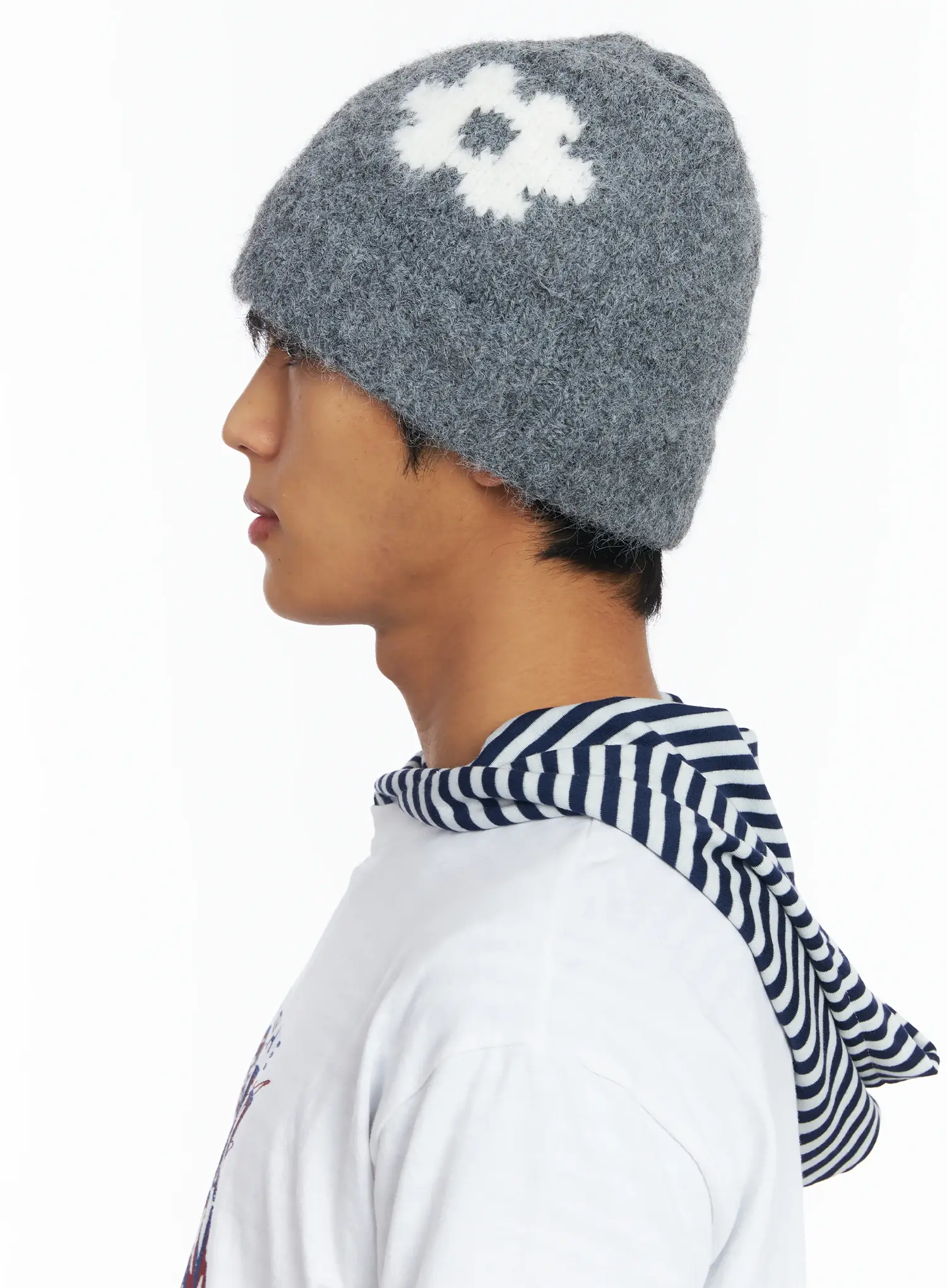 Flower Knit Beanie (Gray) IF506 - Image 5