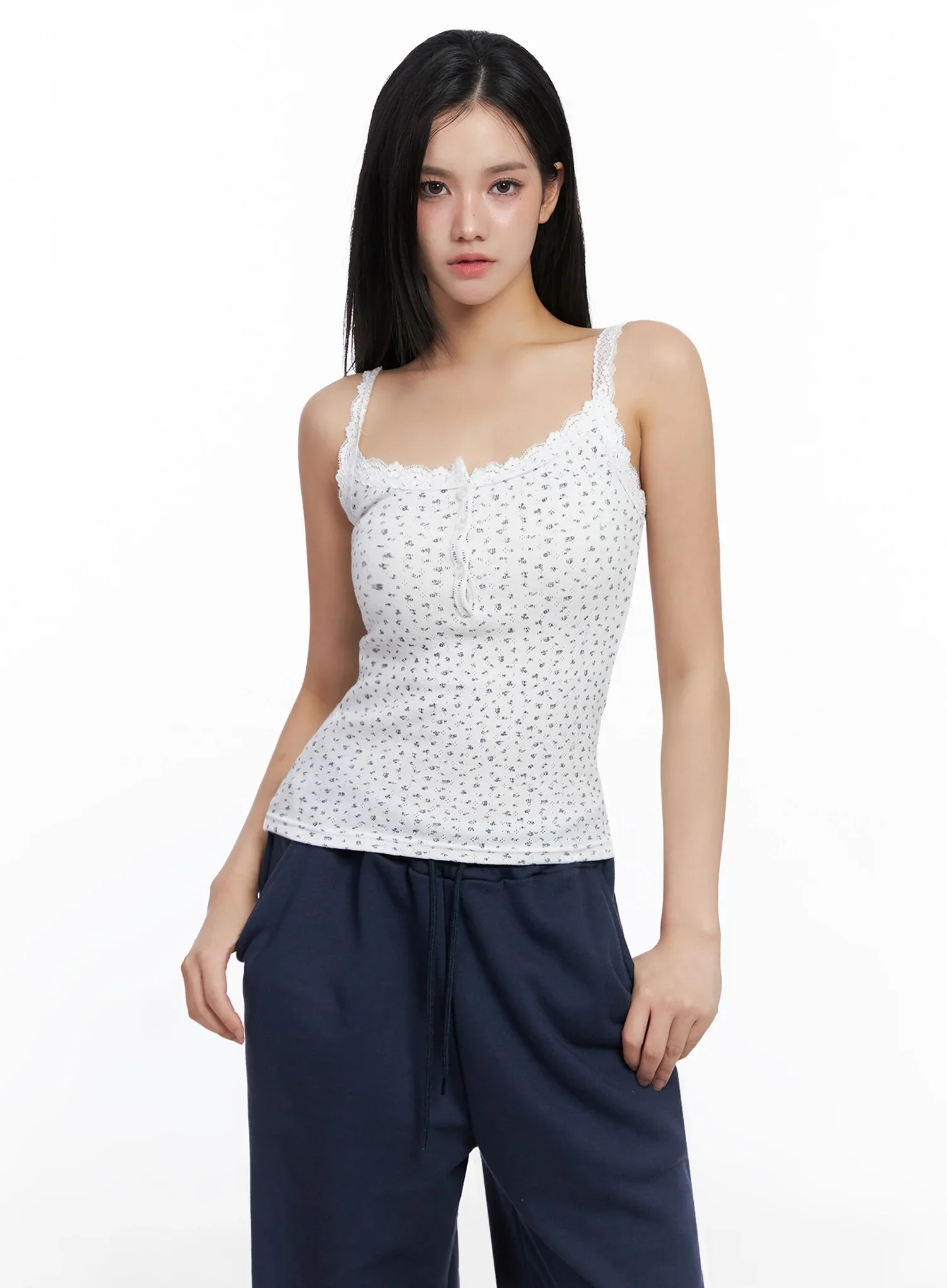 Flower Lace-Trim Tank Top IS525 - Image 5