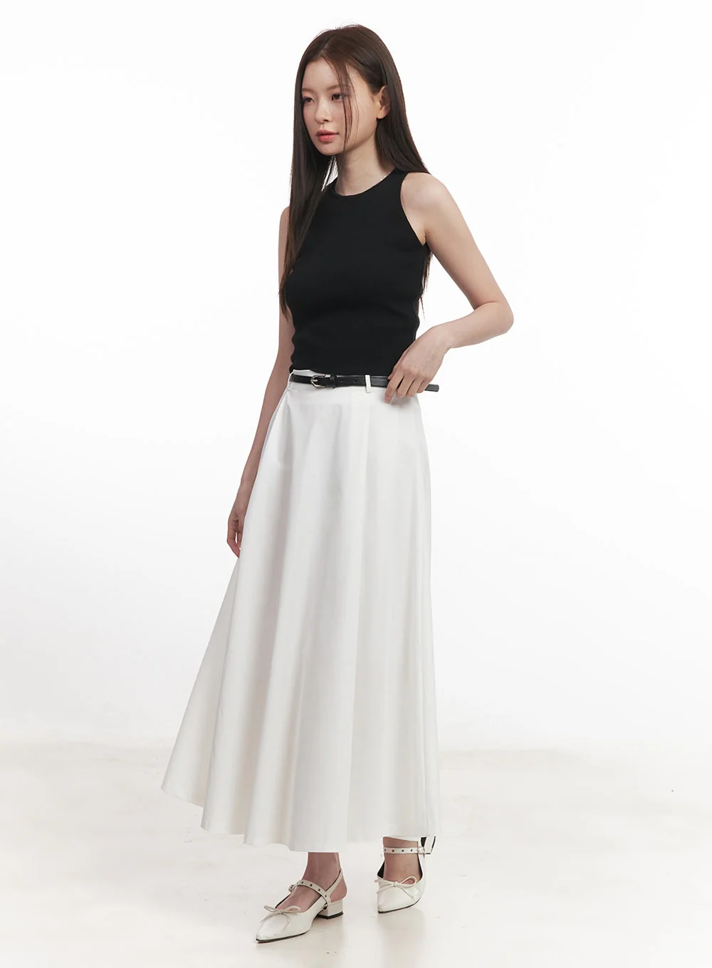 Flowy Pintuck Flare Maxi Skirt with Belt CA501 - Image 4